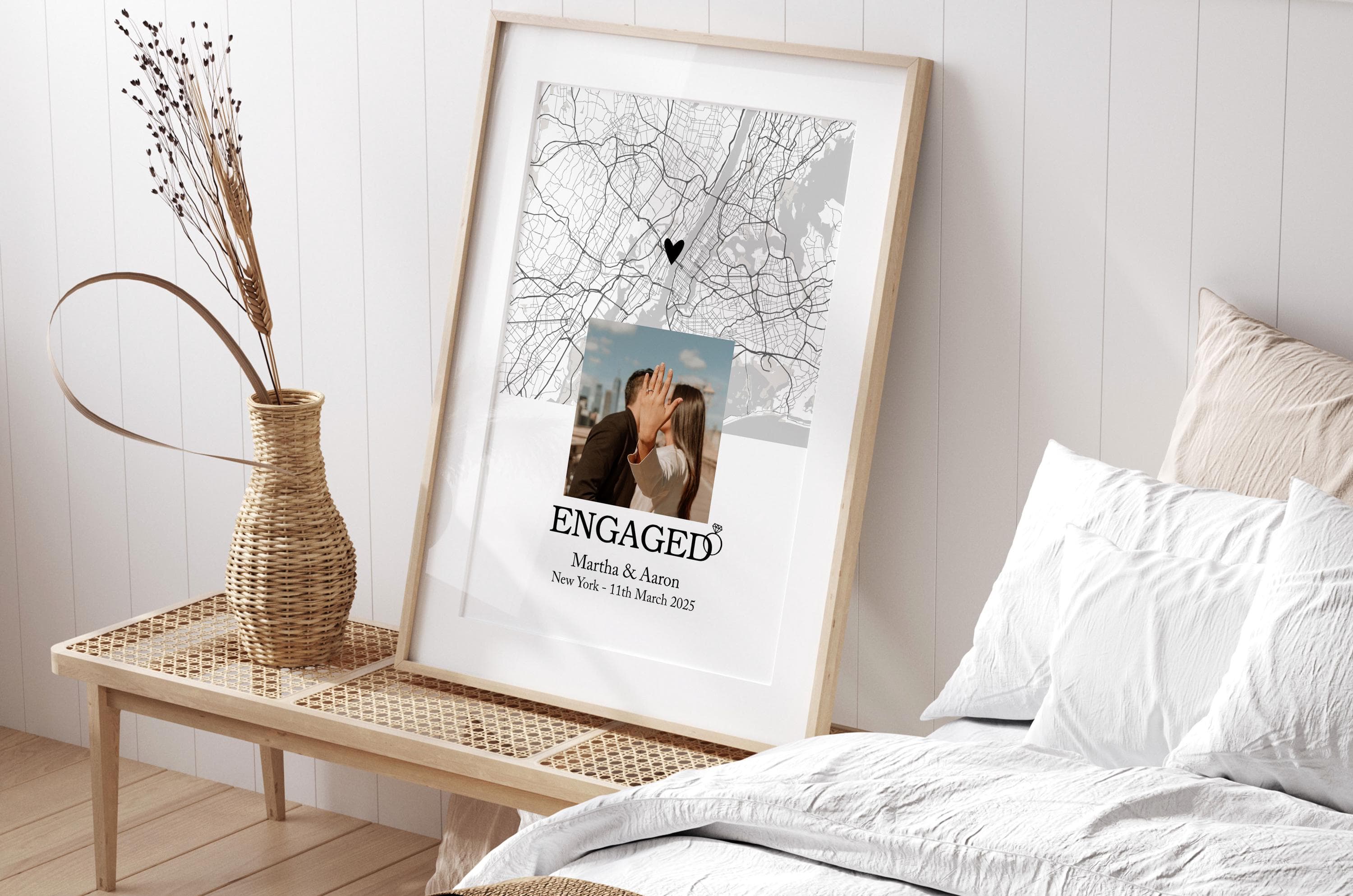 Engagement Present Print, Personalised Map & Photo Engagement Print, Engaged Keepsake Poster, Gift for Couples - image 4