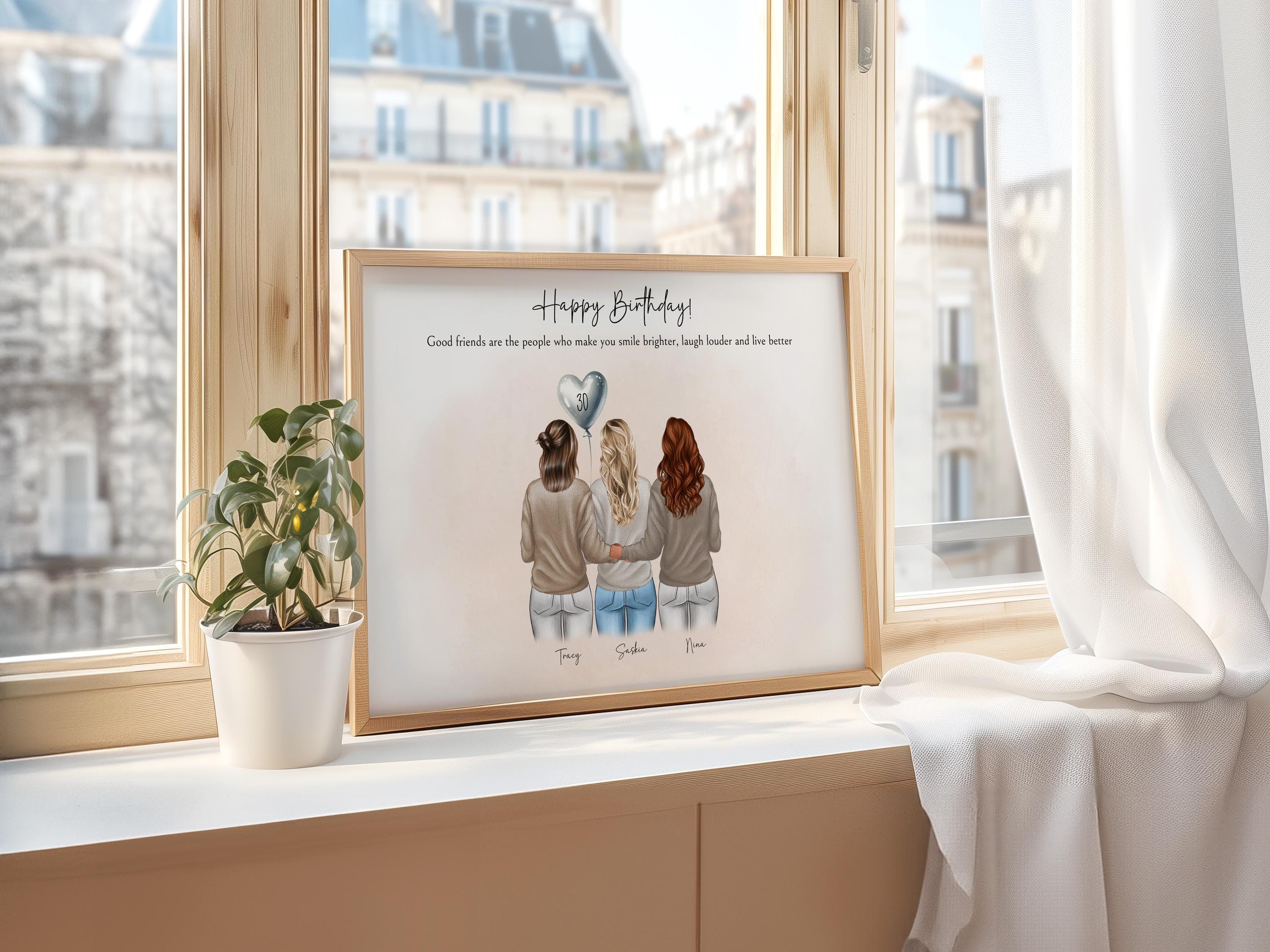 Personalised 30th Birthday Print for Best Friend | Custom Friendship Portrait Gift | Group Birthday Keepsake