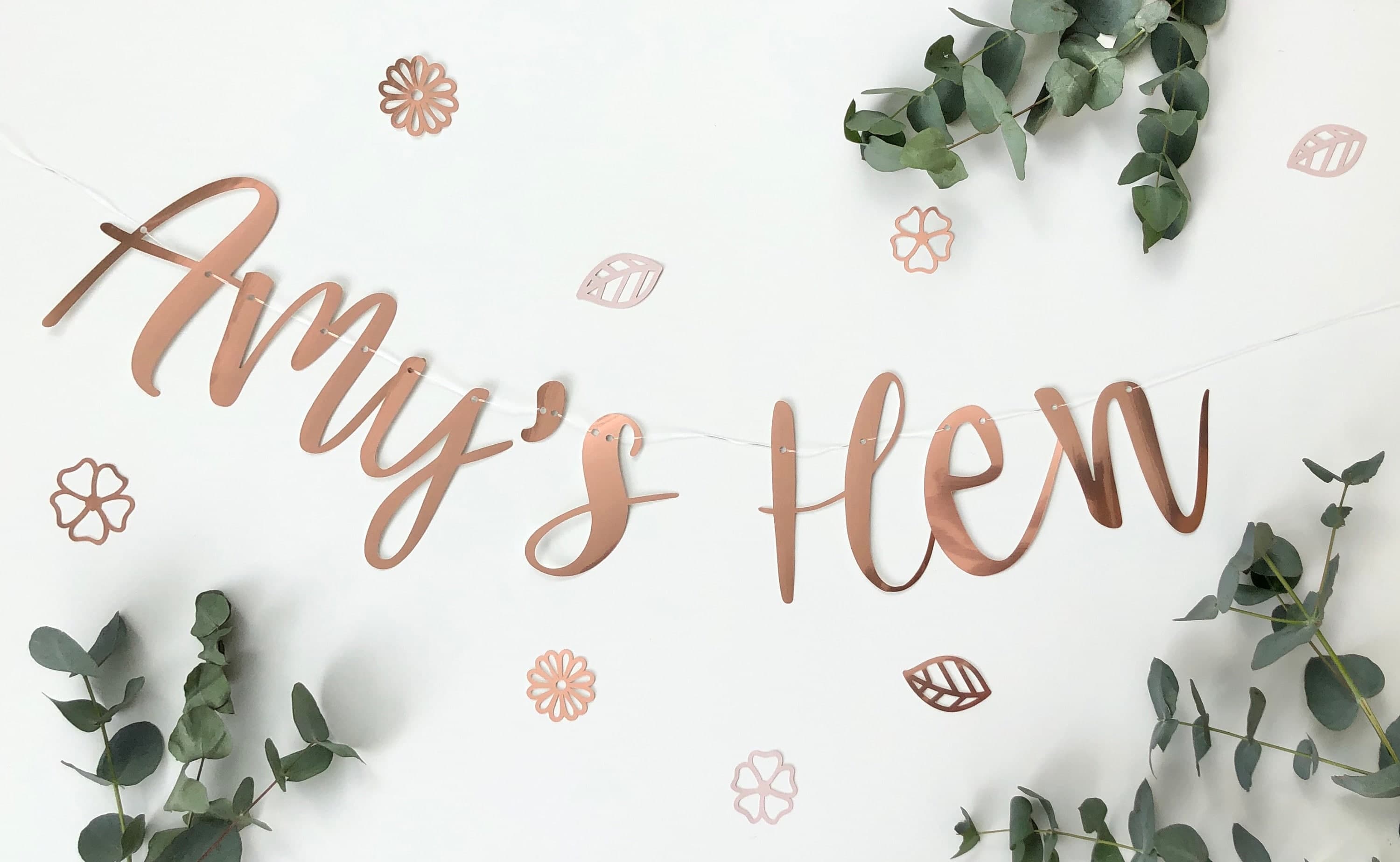 Rose Gold Personalised Hen Party Banner, Bridal Bunting, Rose Gold Hen Do, Rose Gold Hen Party Garland, Team Bride, Mrs to be banner