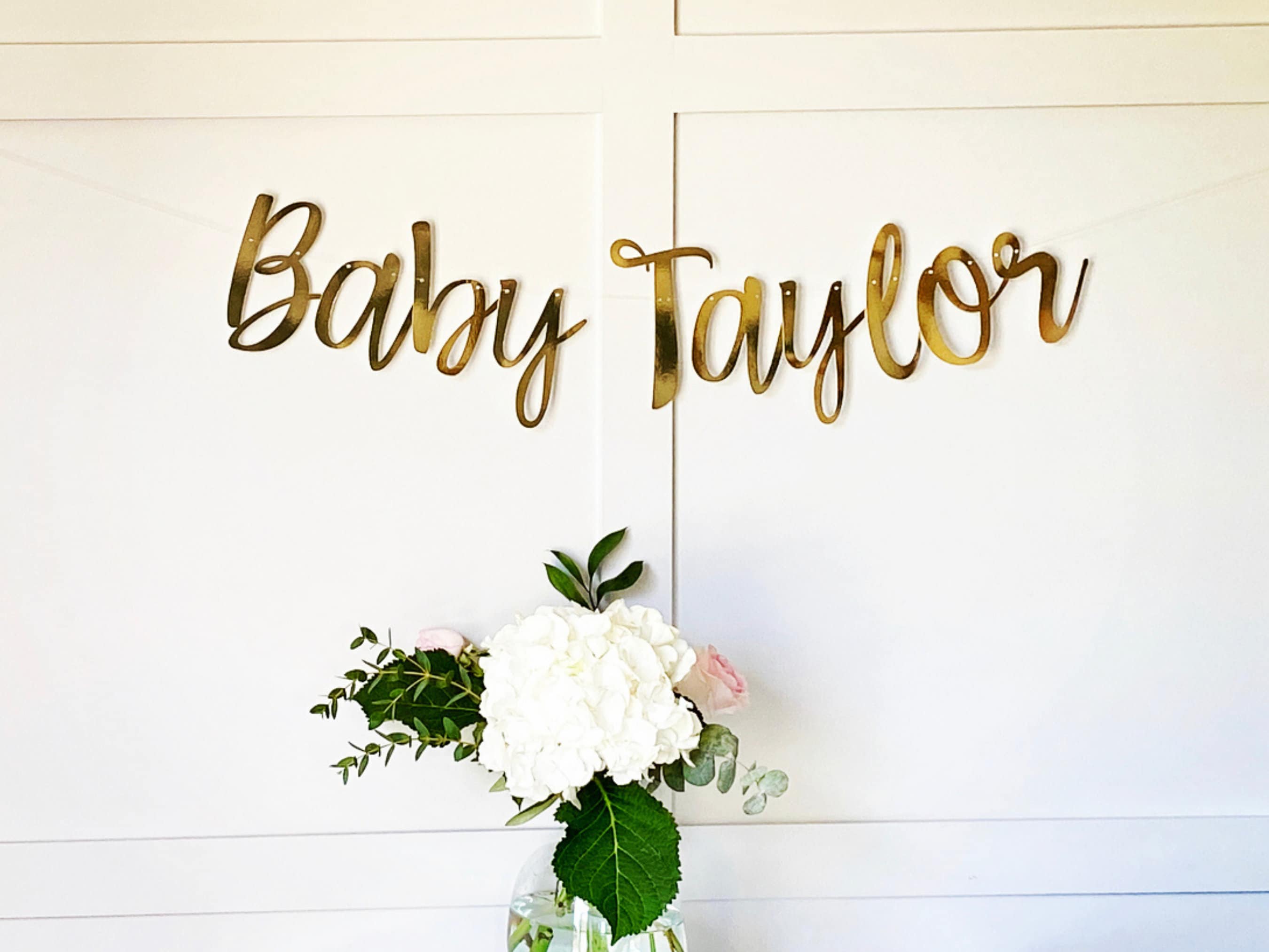 Gold Personalised (Any Colour) Baby Shower Banner, Baby Shower Bunting, Baby Shower Garland, Gold Banner, Baby Shower Decor, Baby Sign