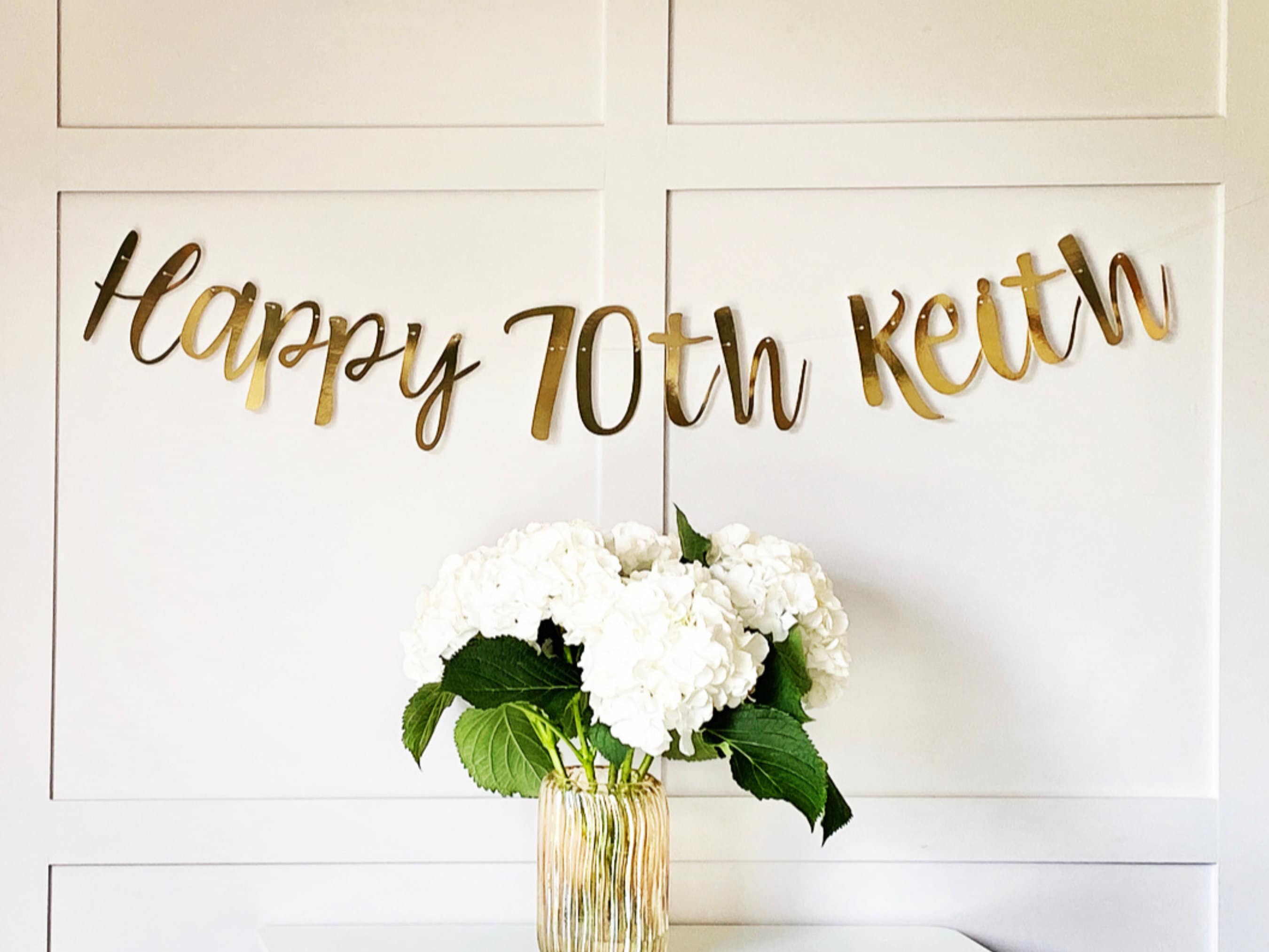 Gold Personalised (any age/colour) 70th Birthday Banner, Turning 70 Banner, 70th Birthday Bunting, Gold Banner, Backdrop Sign, Birthday Sign