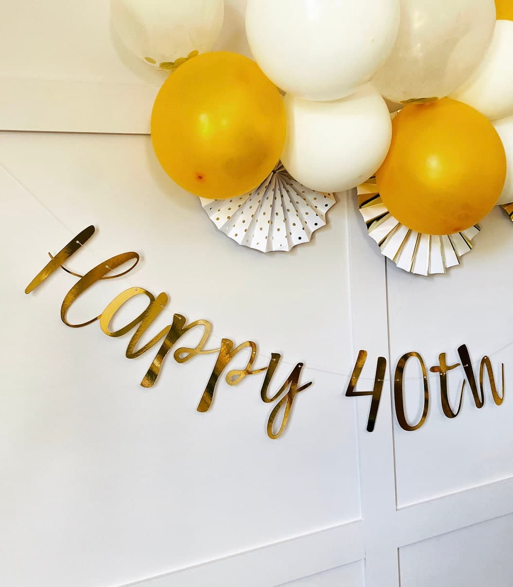 Gold Personalised (any age/colour) 40th Birthday Banner, Turning 40 Banner, 40th Birthday Bunting, Gold Banner, 40th Sign Backdrop - image 3