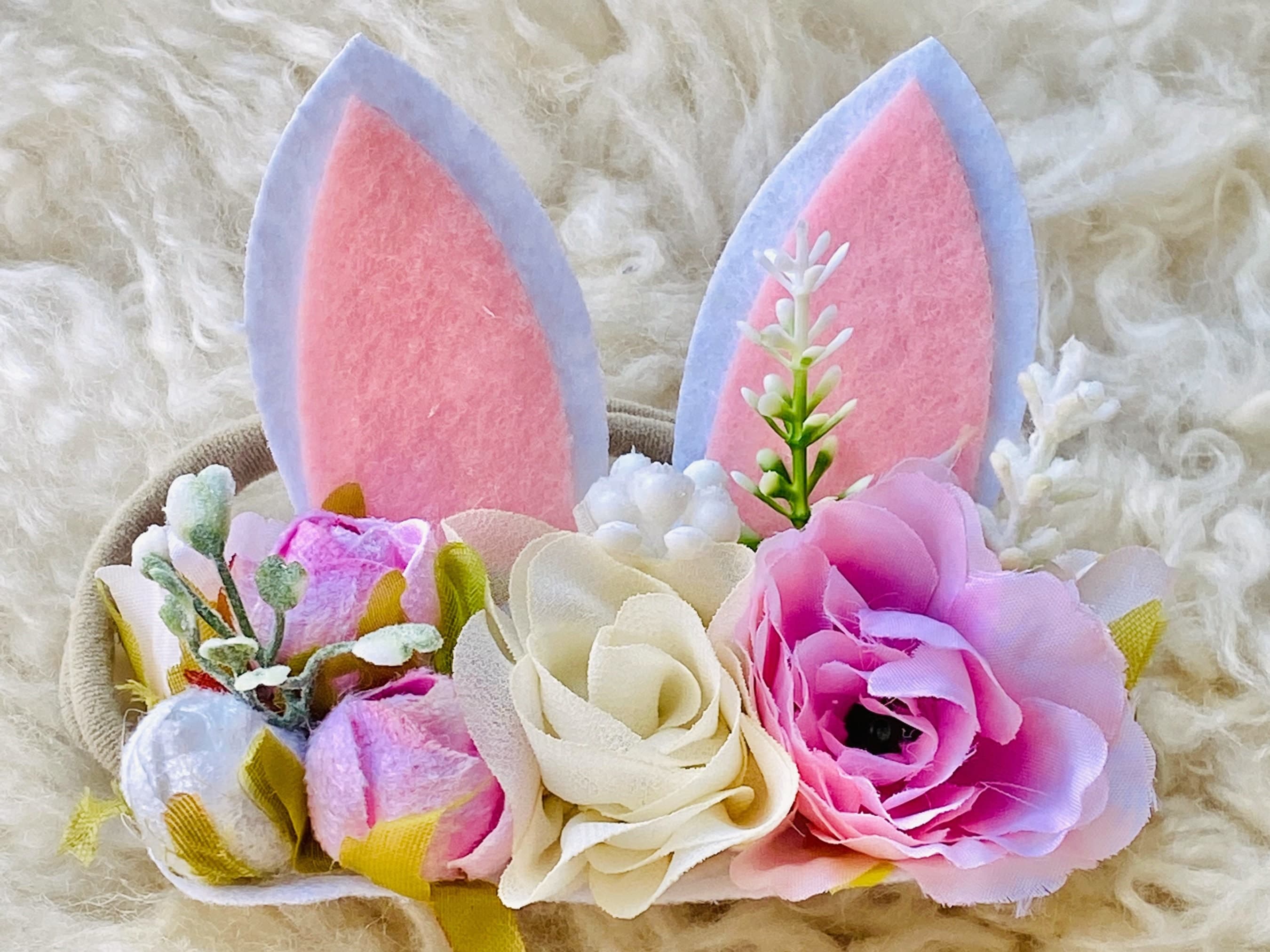 Flower Bunny Ears Headband: Easter Baby Toddler Headband