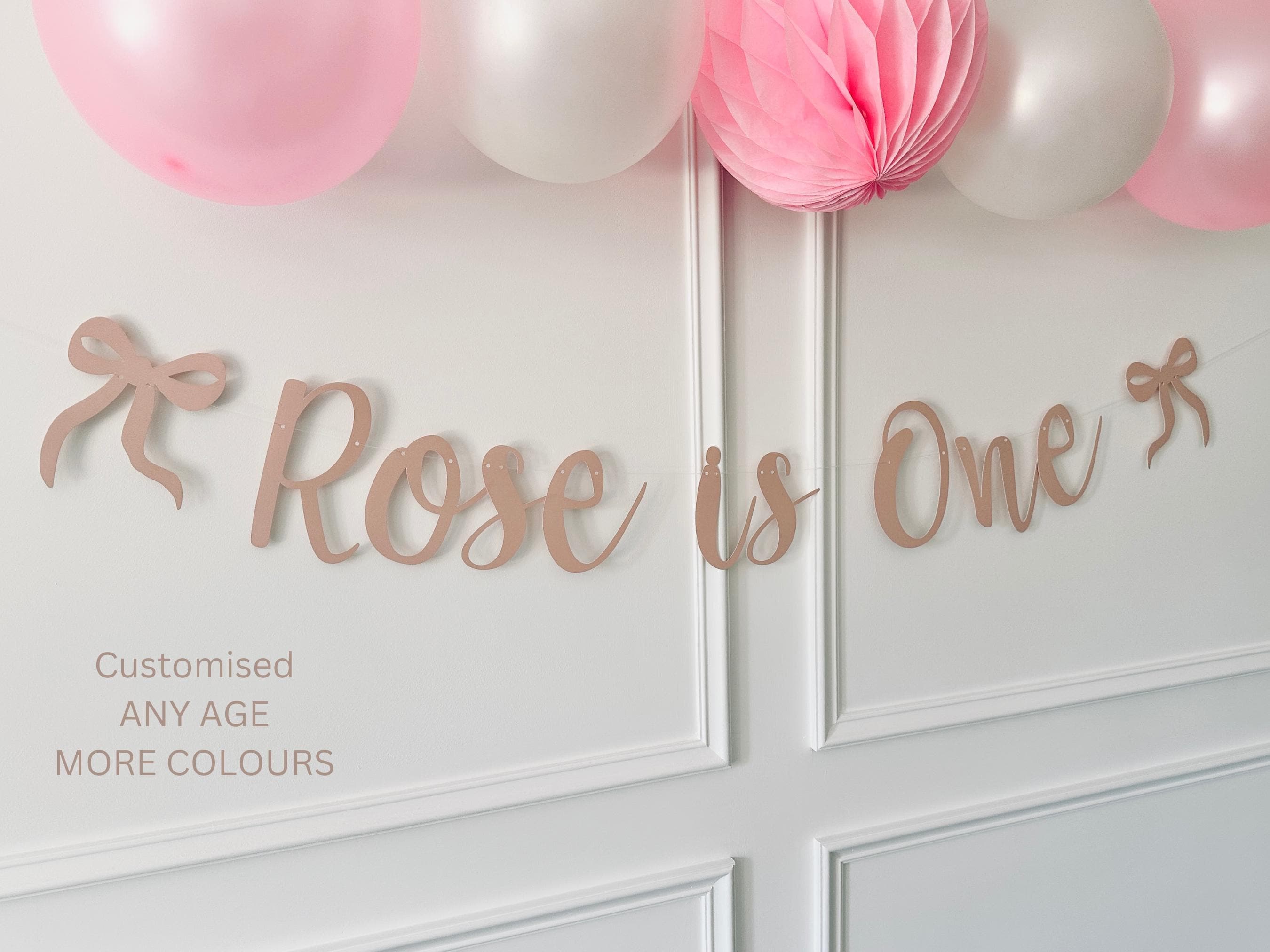 Personalised (any age) 1st Birthday Banner, Turning One Sign, First Birthday Bunting, Custom Birthday, Cake Smash Backdrop, Bow Ribbon Sign
