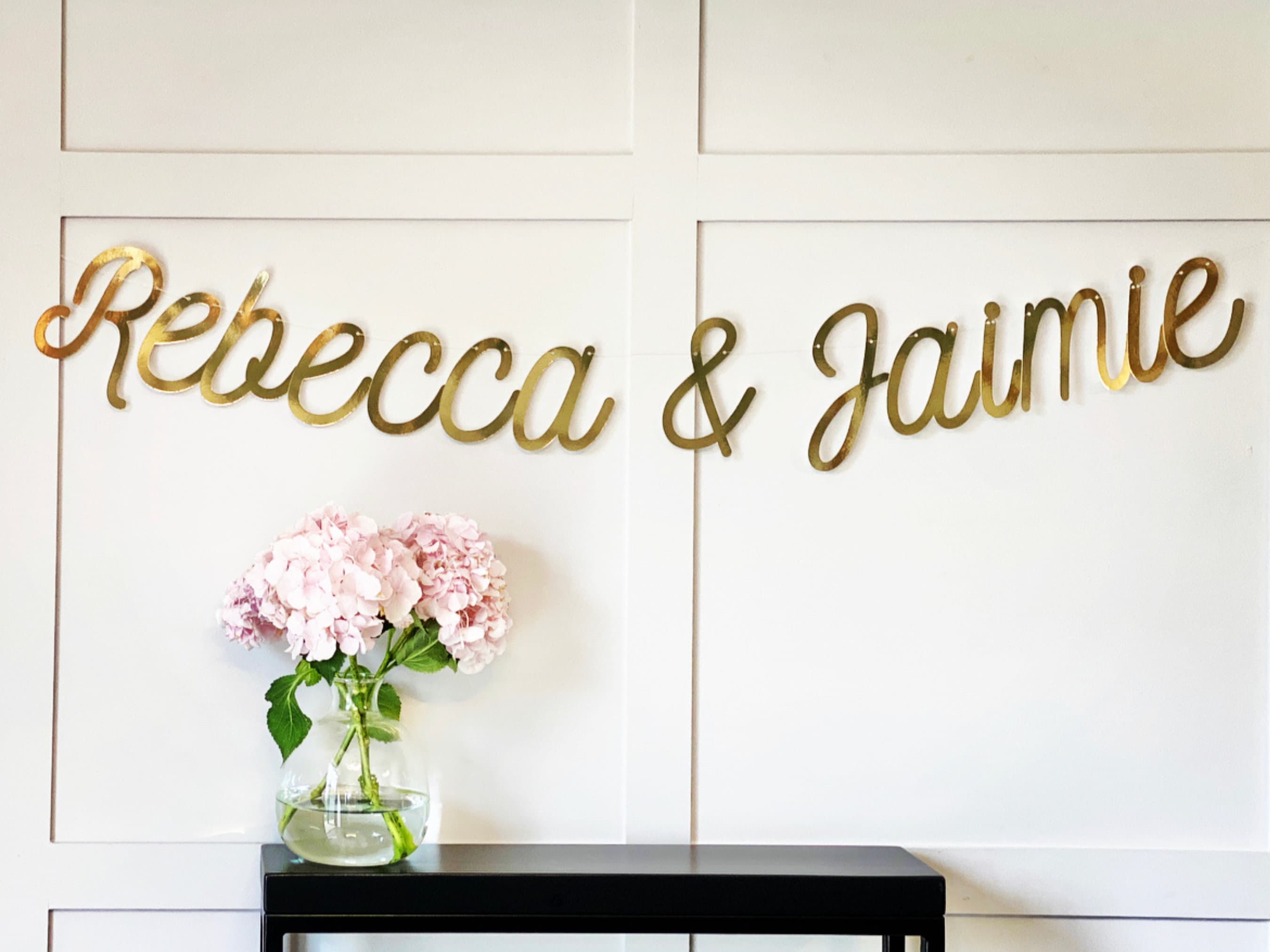 Personalized Gold Wedding Banner: Handmade Metallic Card Bunting