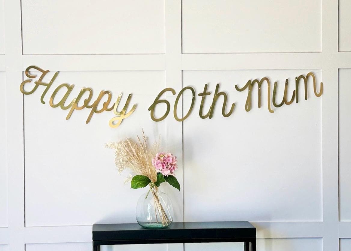 Gold Personalised (any age/colour) 60th Birthday Banner, Turning 60 Banner, 60th Birthday Bunting, Gold Banner, Birthday Sign, 60th Birthday
