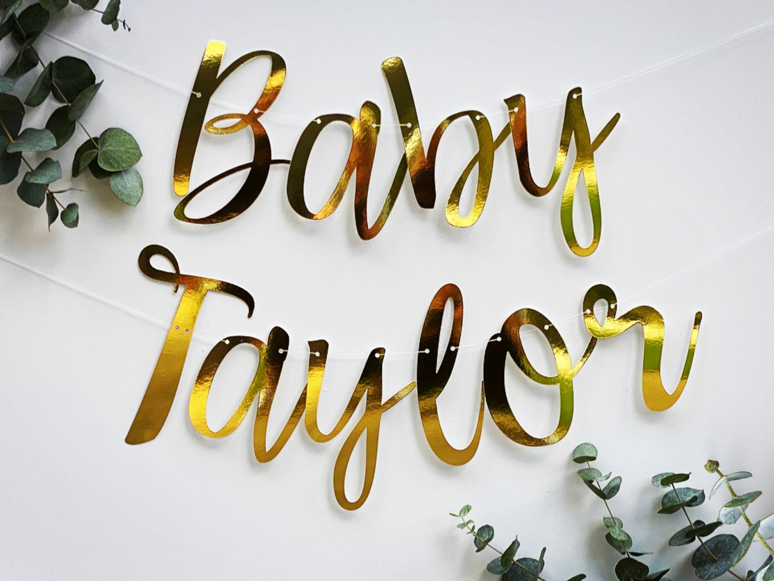 Gold Personalised (Any Colour) Baby Shower Banner, Baby Shower Bunting, Baby Shower Garland, Gold Banner, Baby Shower Decor, Baby Sign - image 5