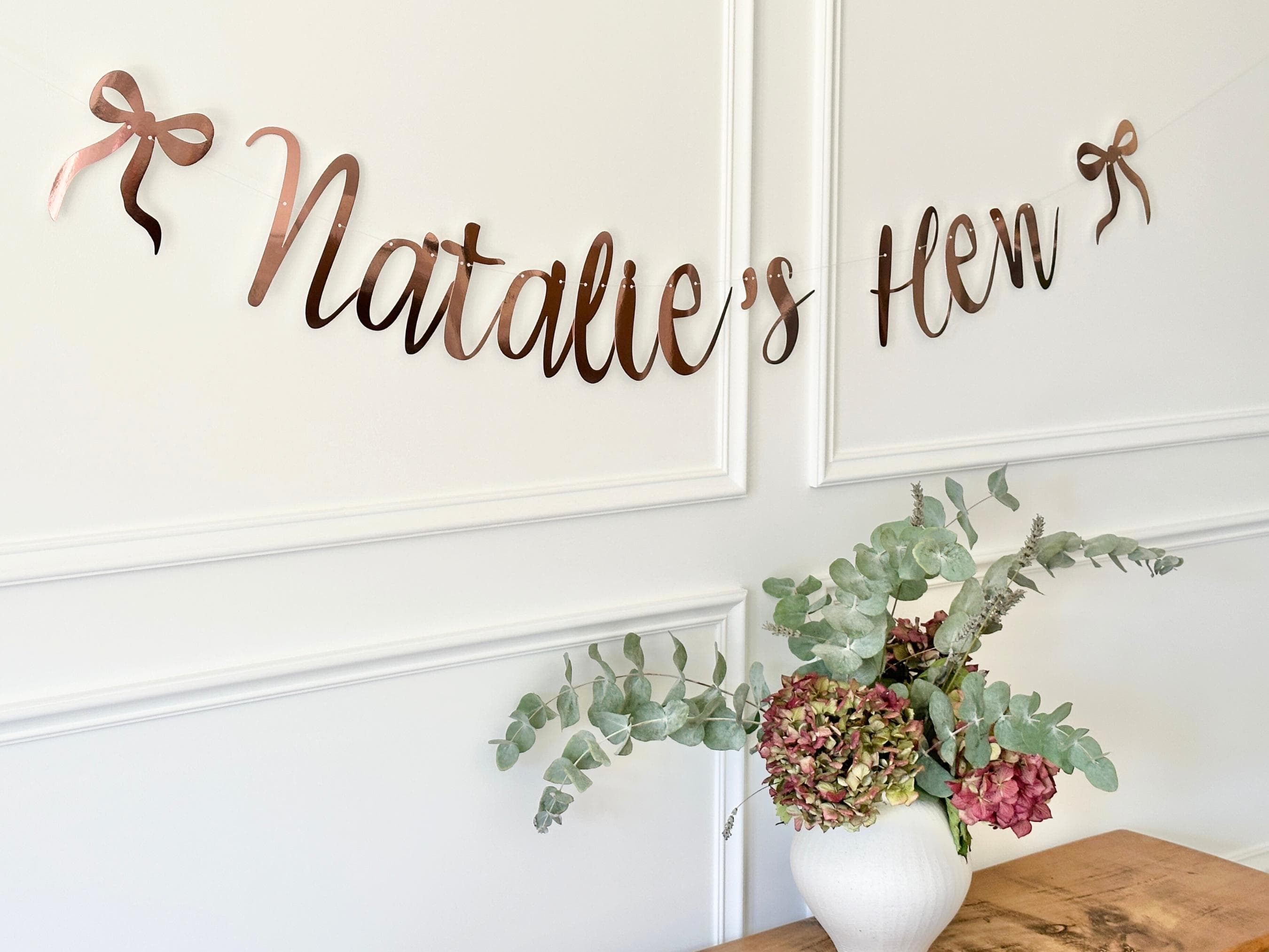 Personalised Hen Party Banner, Bridal Bunting, Hen Do, Rose Gold Hen Party Garland, Team Bride, Mrs to be banner, Miss to Mrs, Hen Sign, Bow