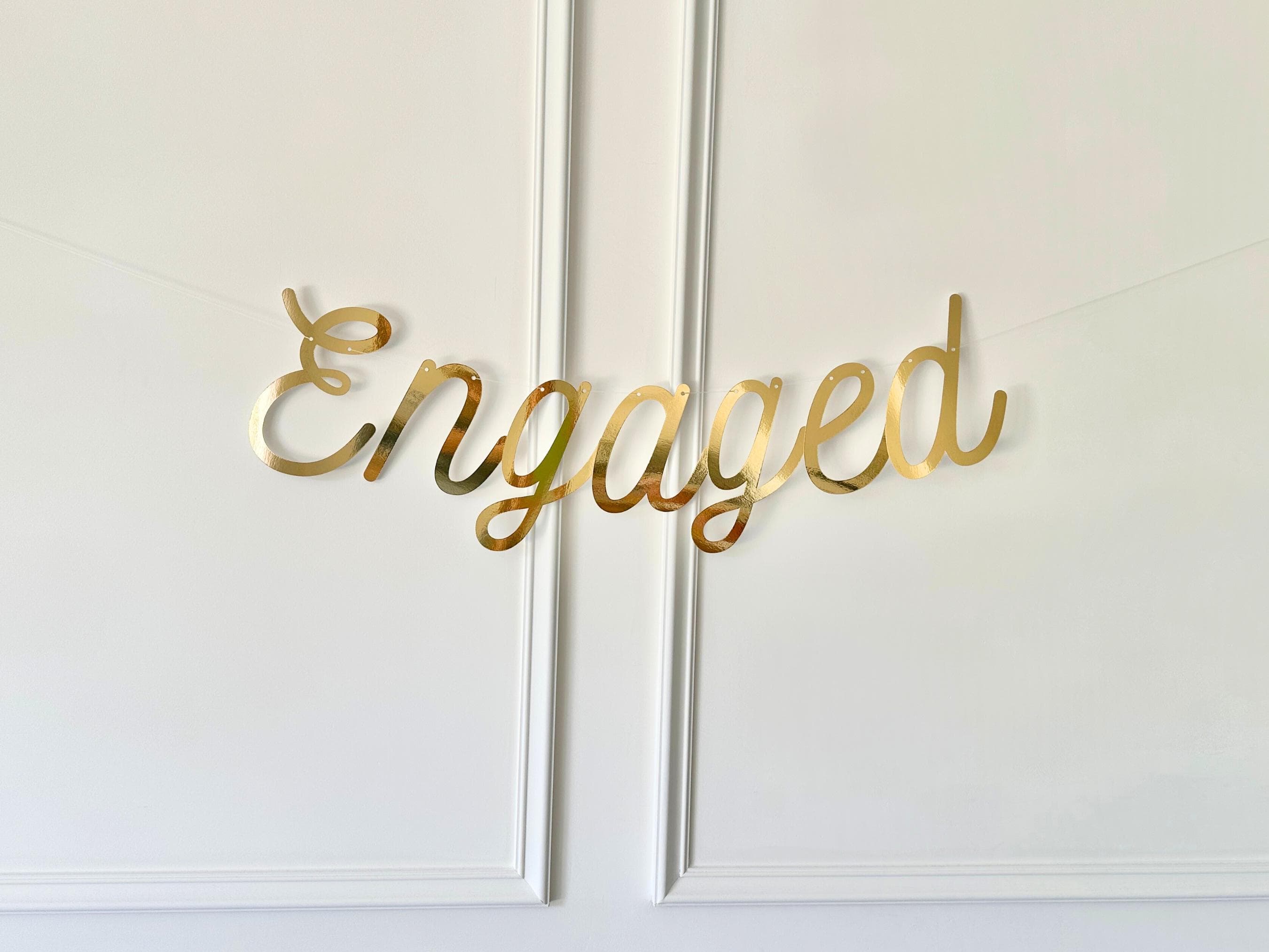 Personalized Gold Wedding Banner: Handmade Metallic Cardstock Engagement Bunting - image 3