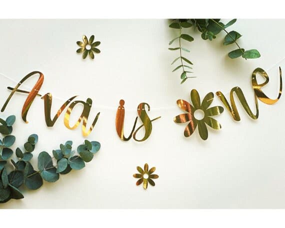 Gold Personalised (any age/colour) 1st Birthday Banner, Turning One Banner, First Birthday Bunting, Gold Banner, Daisy Banner