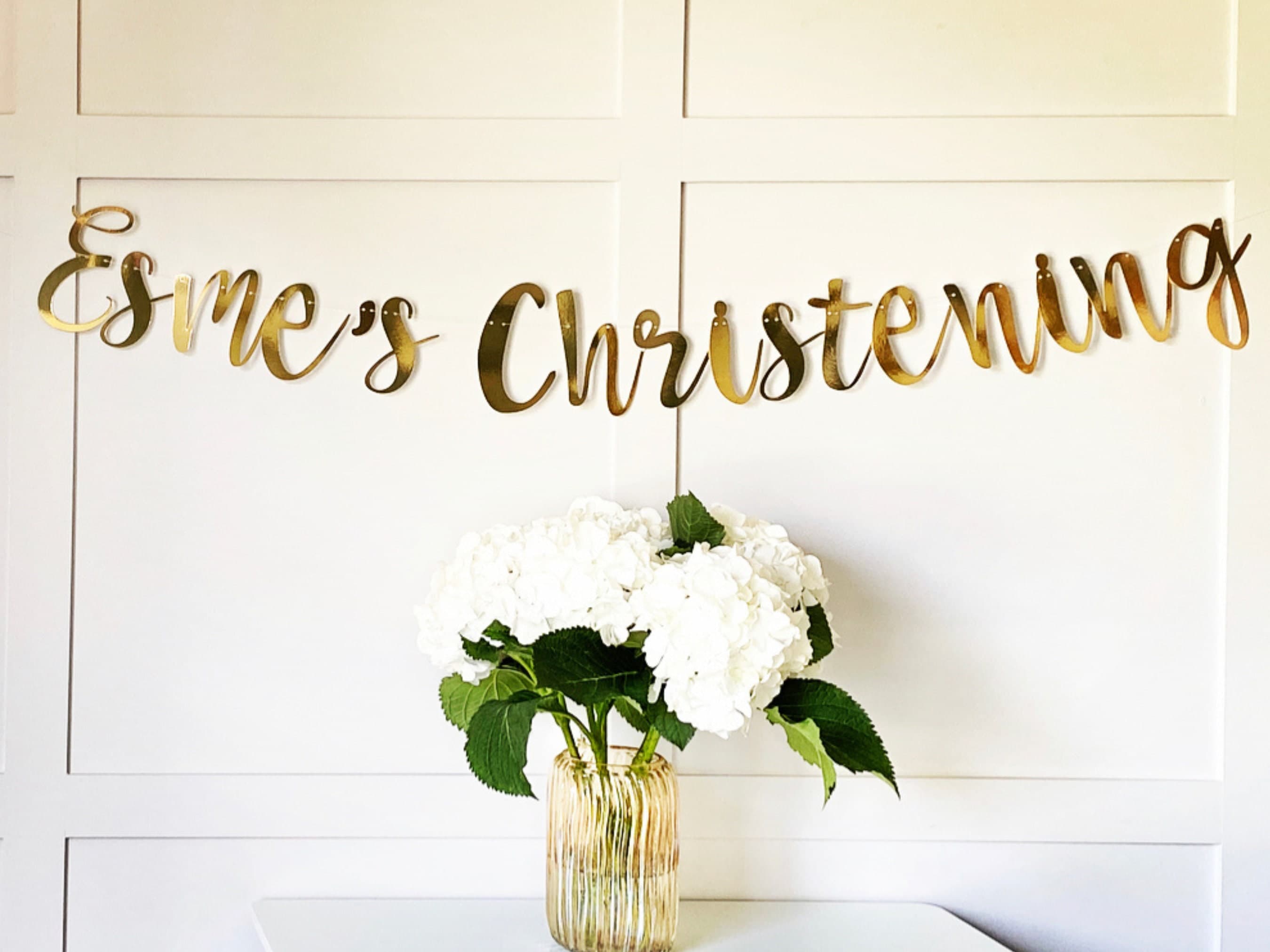 Personalized Christening Banner: Metallic Cardstock, Custom Color