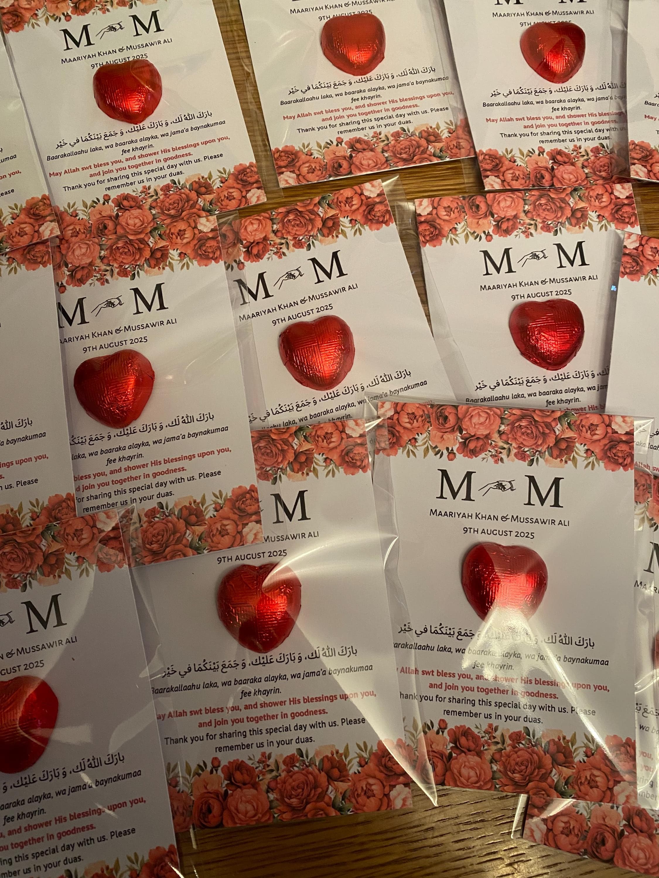Islamic Wedding Favours, Wedding, Nikkah Favours, Shaadi Favours,Personalised wedding, Foiled Chocolate Hearts Token, Table Decor,Engagement
