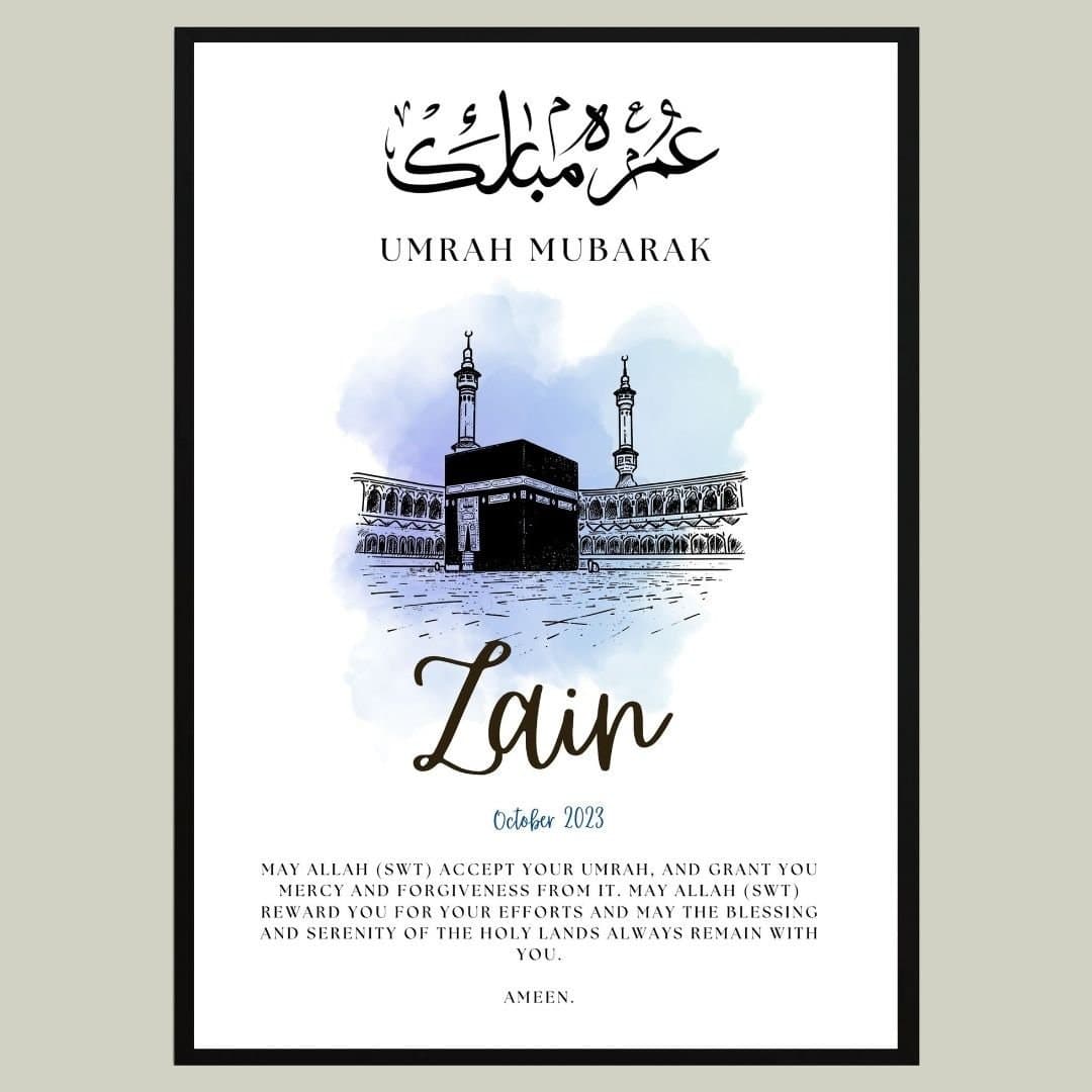A4 Personalised Umrah Frame, Umrah Mubarak, Umrah Print, Umrah Gift, Umrah frame, Umrah Duas, Islamic Gift, Eid Gift, Hajj gift, Haj Mubarak