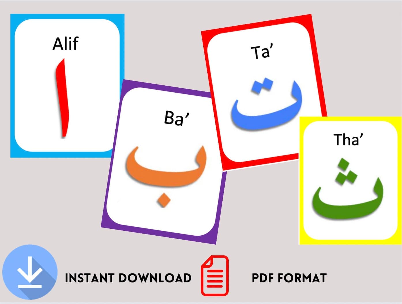 Arabic Alphabet Flash Cards, Alif Ba Ta, Eid Gift, Learn Arabic, printable, alphabet letters, Islam, homeschool, Qur'an, - Instant Download