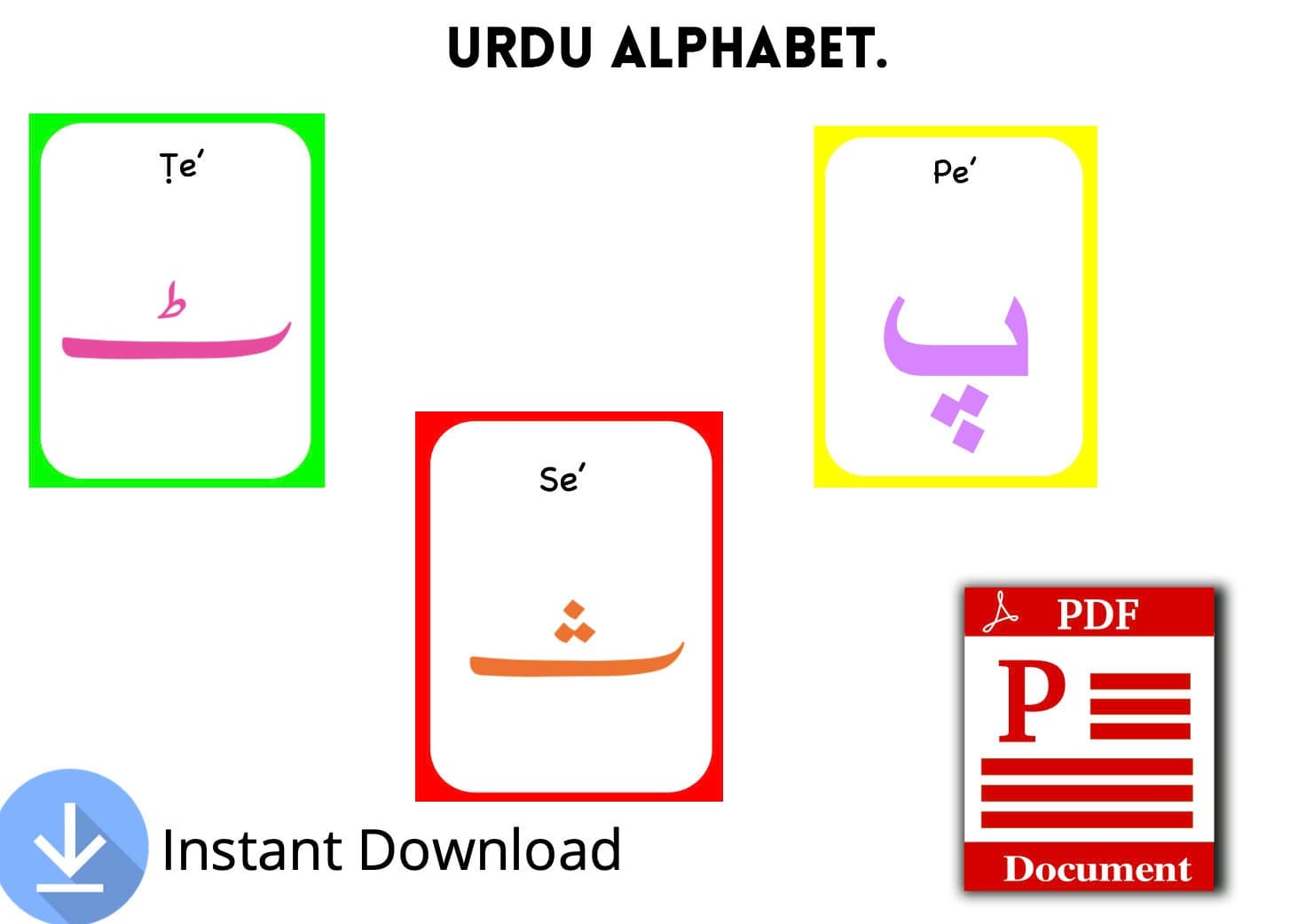 Urdu Alphabet Flashcards! Eid Gift, Learn Urdu, printable, alphabet letters, homeschool, - Instant Download