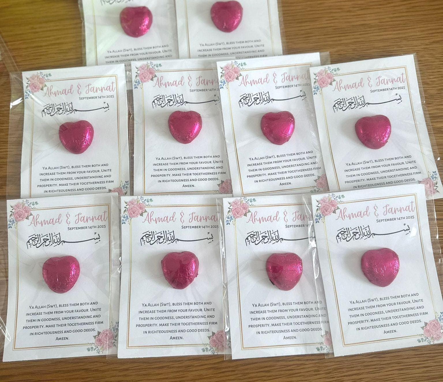 Islamic Wedding Favours, Wedding, Nikkah Favours, Shaadi Favours,Personalised wedding, Foiled Chocolate Hearts Token, Table Decor,Engagement