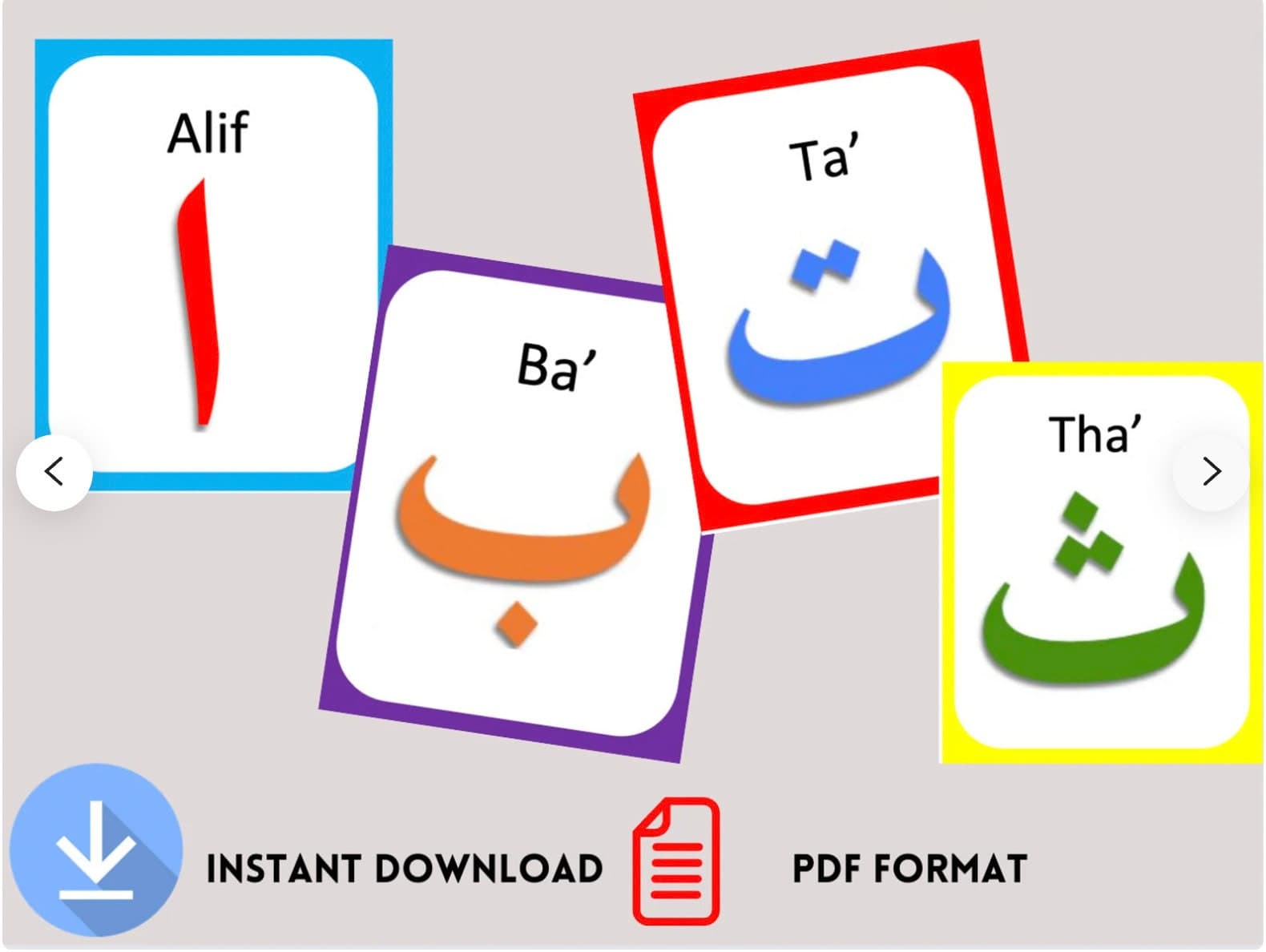 Learn to Read Arabic BUNDLE! Instant download SAVE 10% 4 Packs of Arabic Flashcards; Long Vowels, Short Vowels, Alphabet, Letter formation,