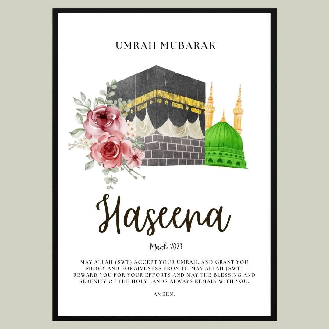 A4 Personalised Umrah Frame, Umrah Mubarak, Umrah Print, Umrah Gift, Umrah frame, Umrah Duas, Islamic Gift, Eid Gift, Hajj gift, Haj Mubarak