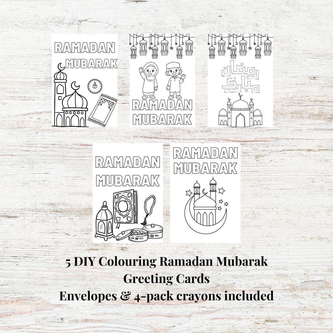 DIY Ramadan Mubarak Colouring Greeting Card for Kids, Envelope and crayons included, Ramadan Mubarak for kids, Ramadan 2025, Kids Ramadan