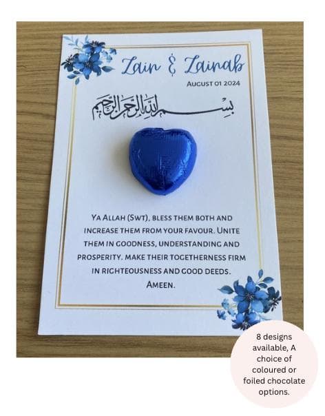 Islamic Wedding Favours, Wedding, Nikkah Favours, Shaadi Favours,Personalised wedding, Foiled Chocolate Hearts Token, Table Decor,Engagement
