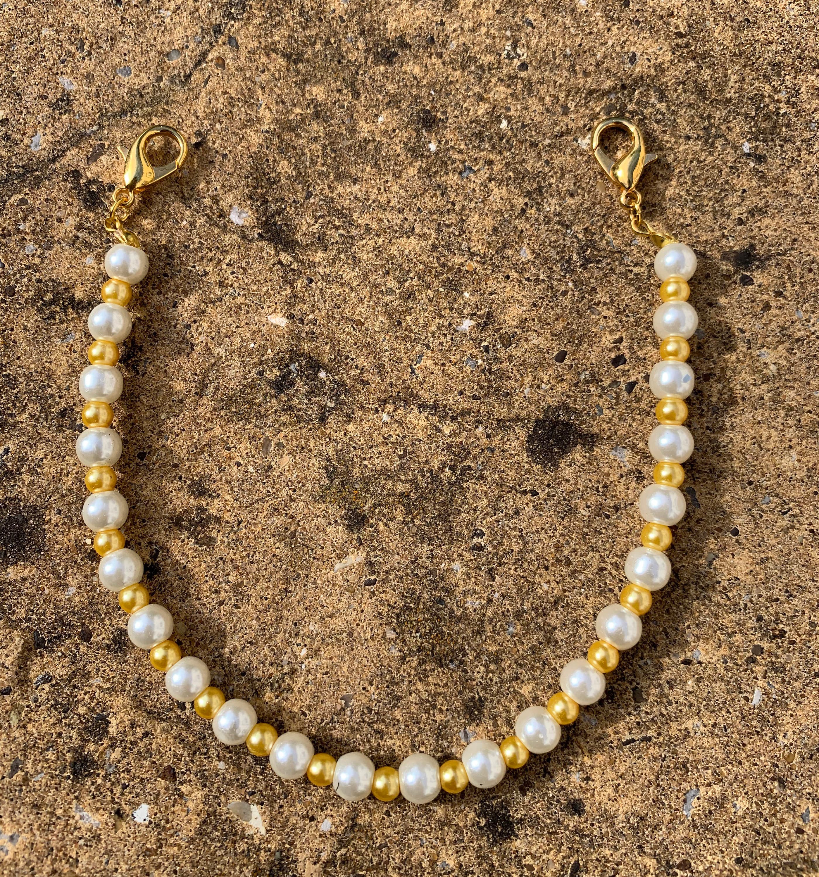 Handmade Gold & White Beaded Hijab Mask Chain: Ear Saver Lanyard