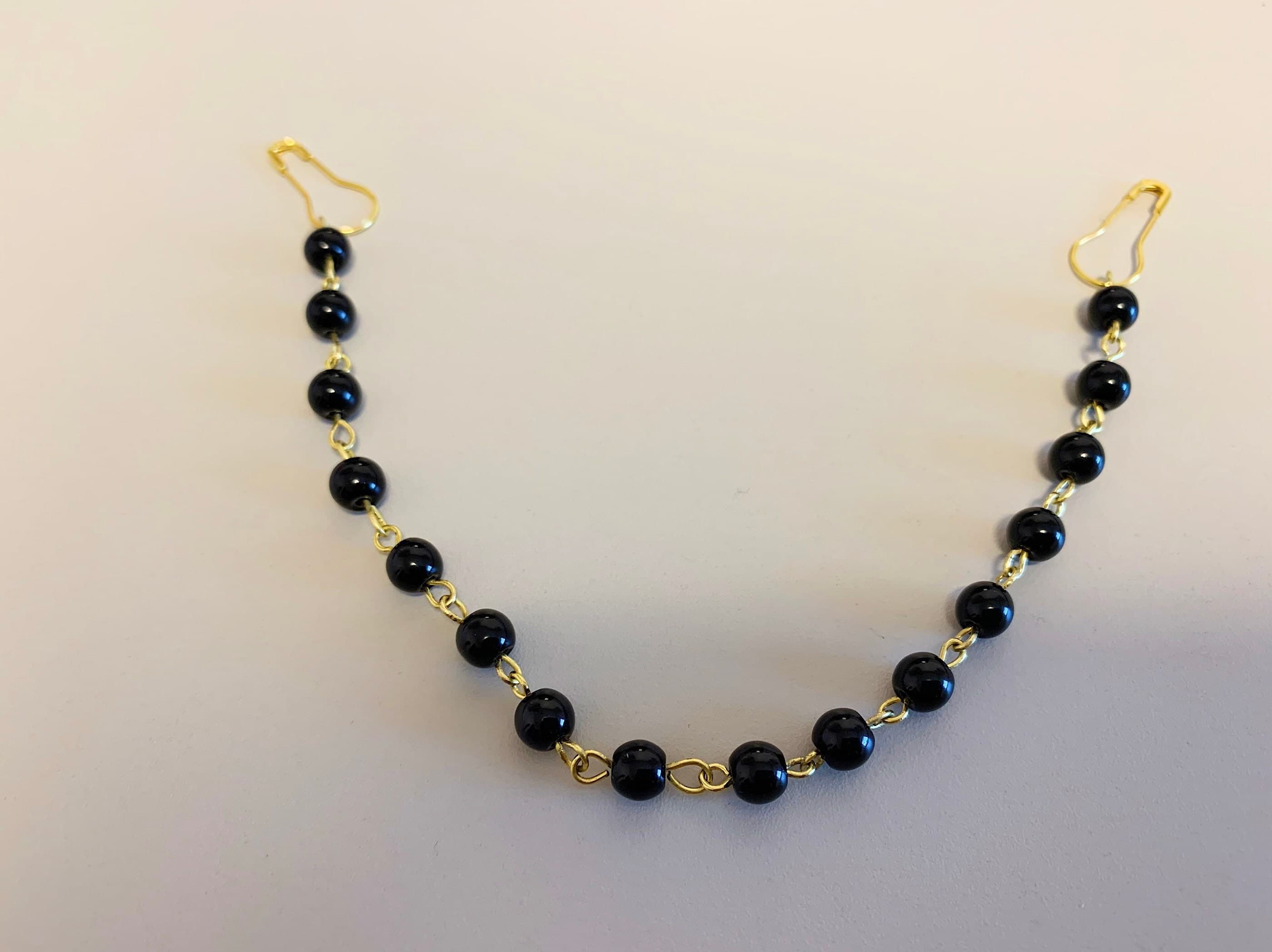 Handmade Beaded Hijab Mask Lanyard: Black Bead Ear Saver Chain