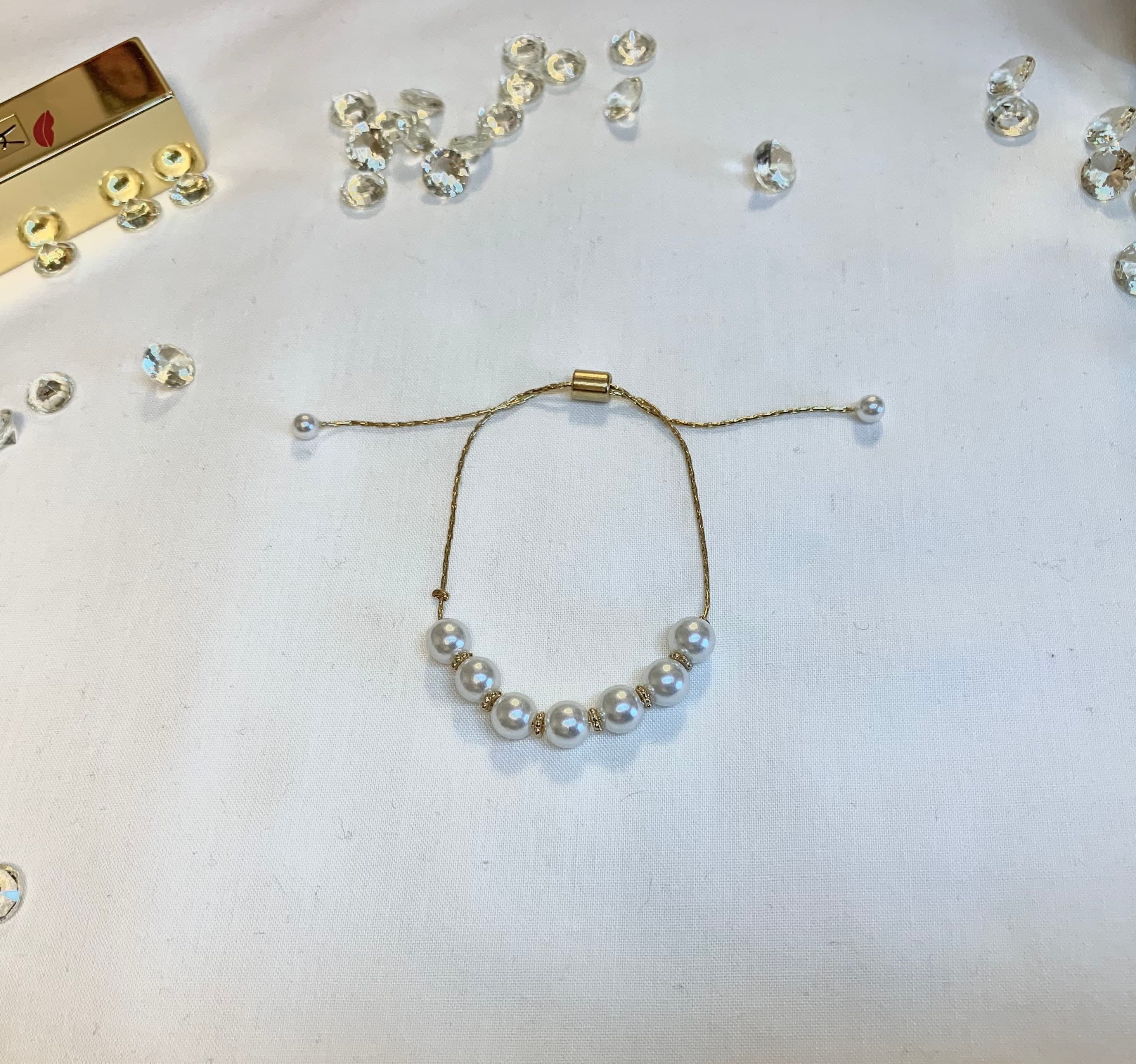 Faux Metallic Pearl Gold Bracelet with Adjustable Clasp