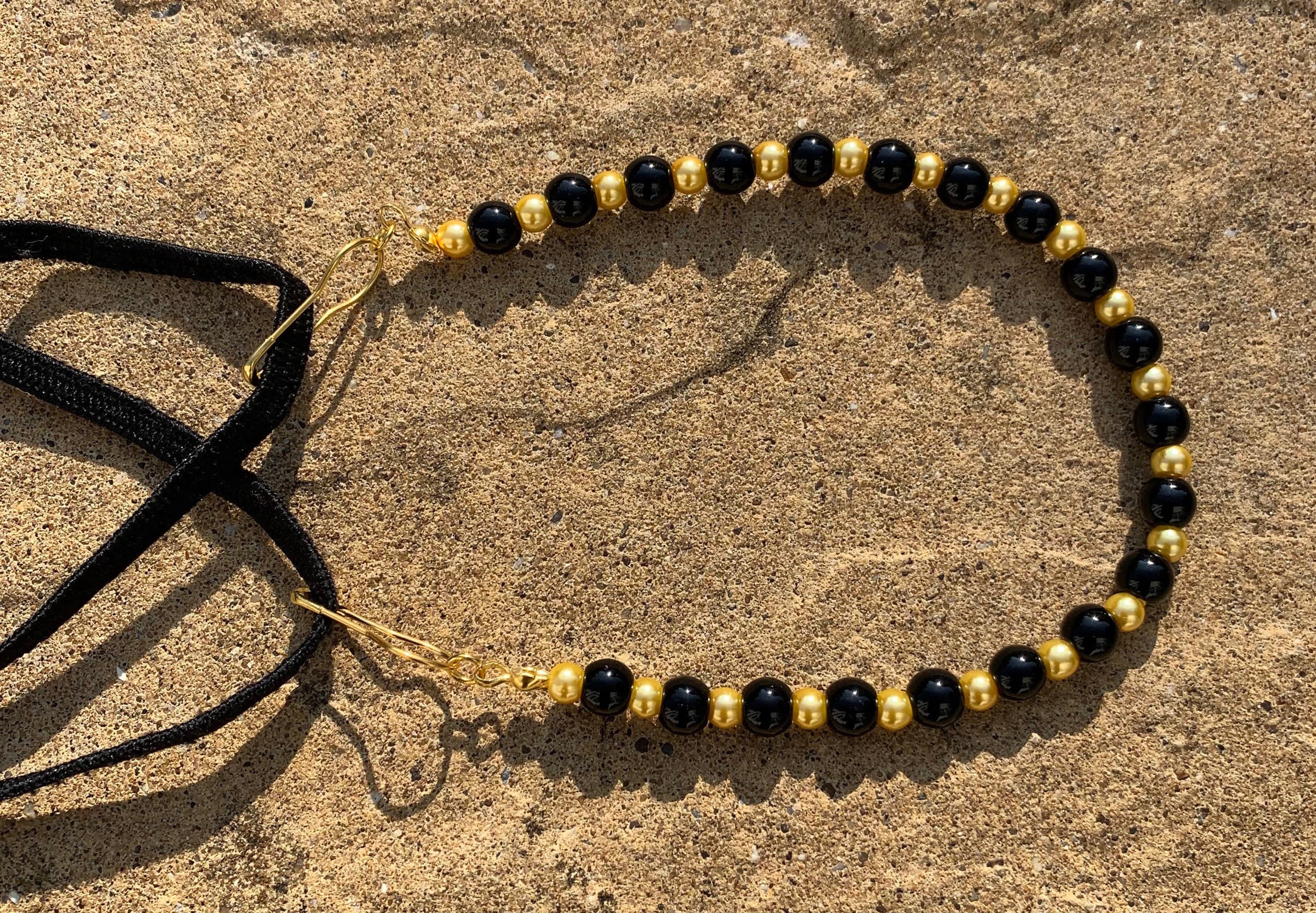 Handmade Black & Gold Beaded Hijab Mask Chain - Ear Saver - image 3