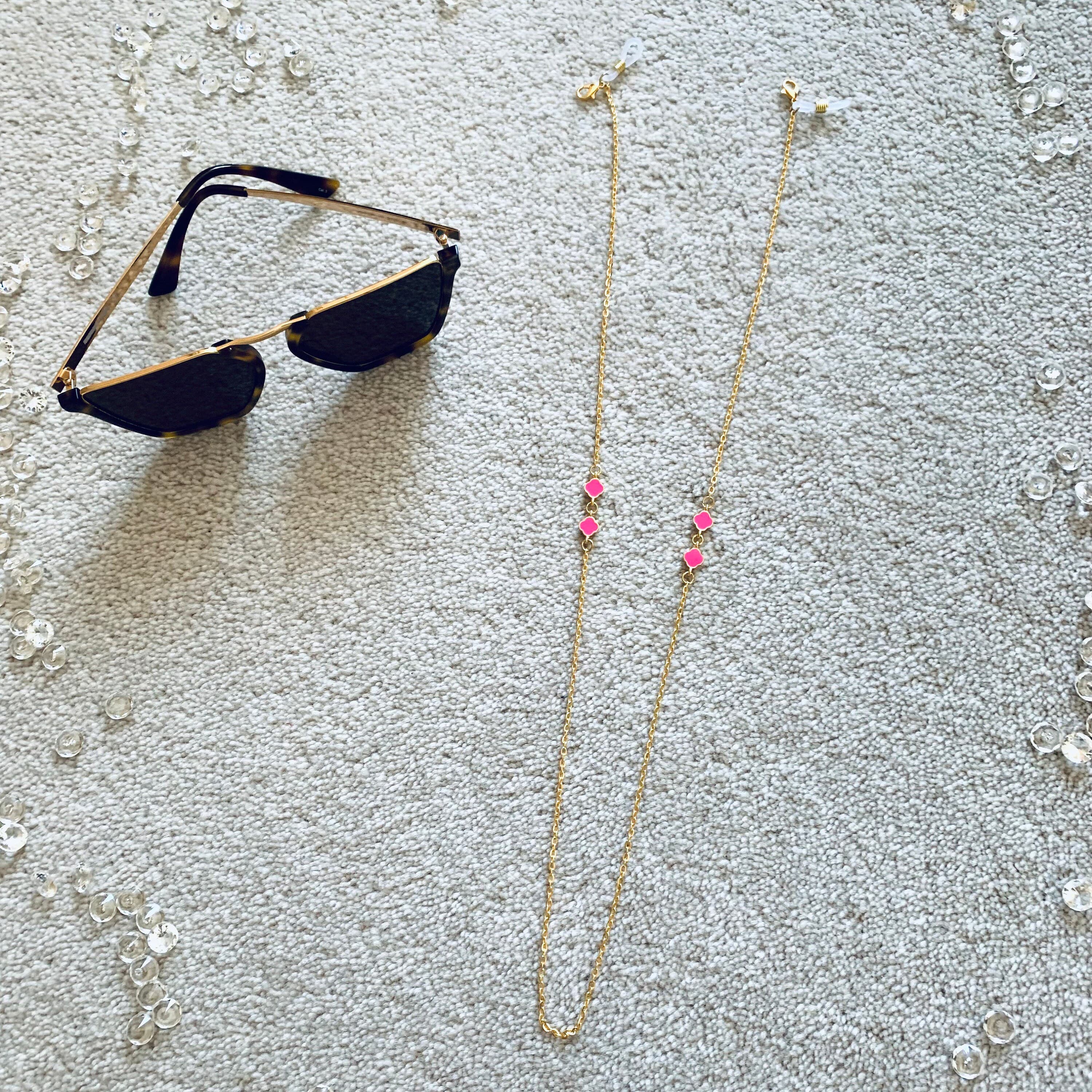 Gold Pink Clover Glasses Chain: Lucky Eyeglass Lanyard