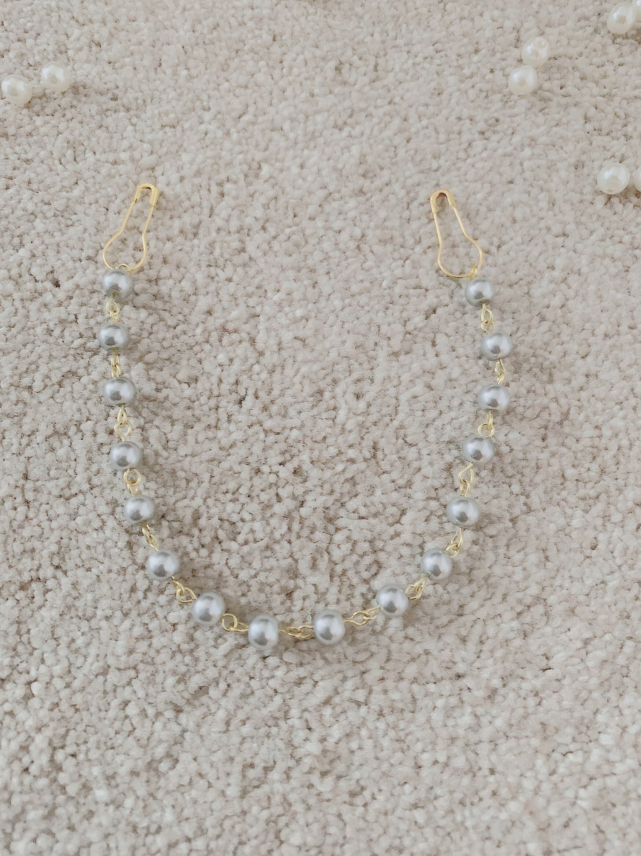 Handmade Beaded Hijab Mask Lanyard: Silver Pearl Chain Ear Saver
