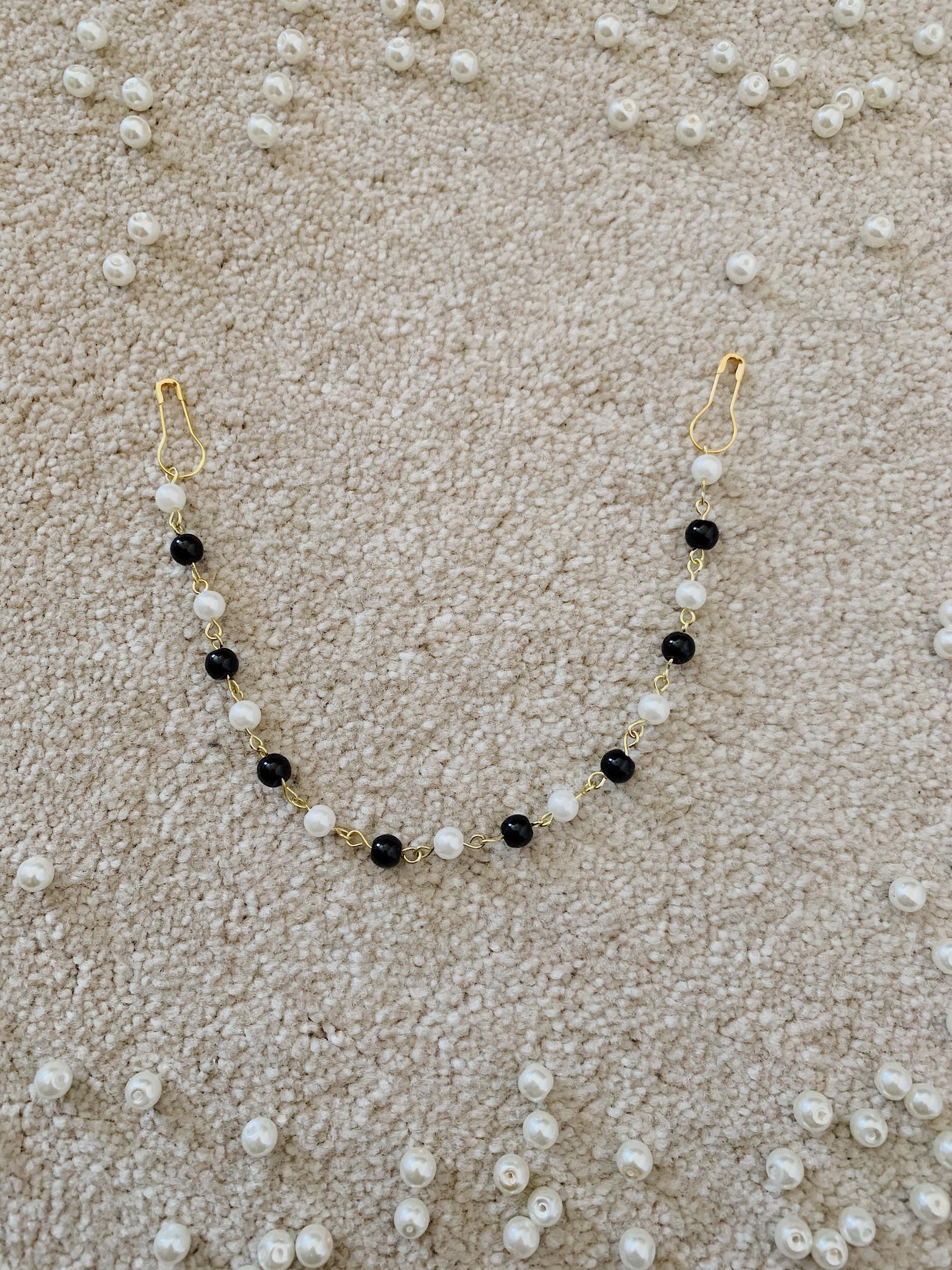 Handmade Black & White Beaded Hijab Mask Chain: Ear Saver Lanyard