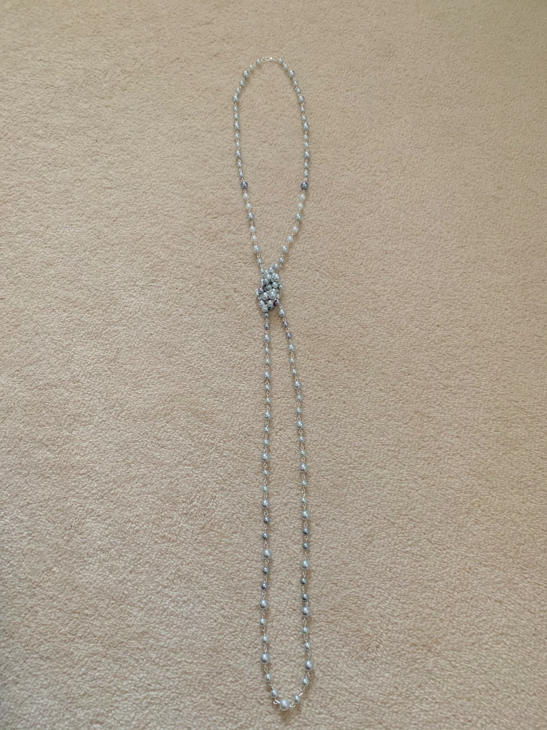 Long Silver Pearl Necklace: 62-inch Beaded Fashion Jewelry - image 3