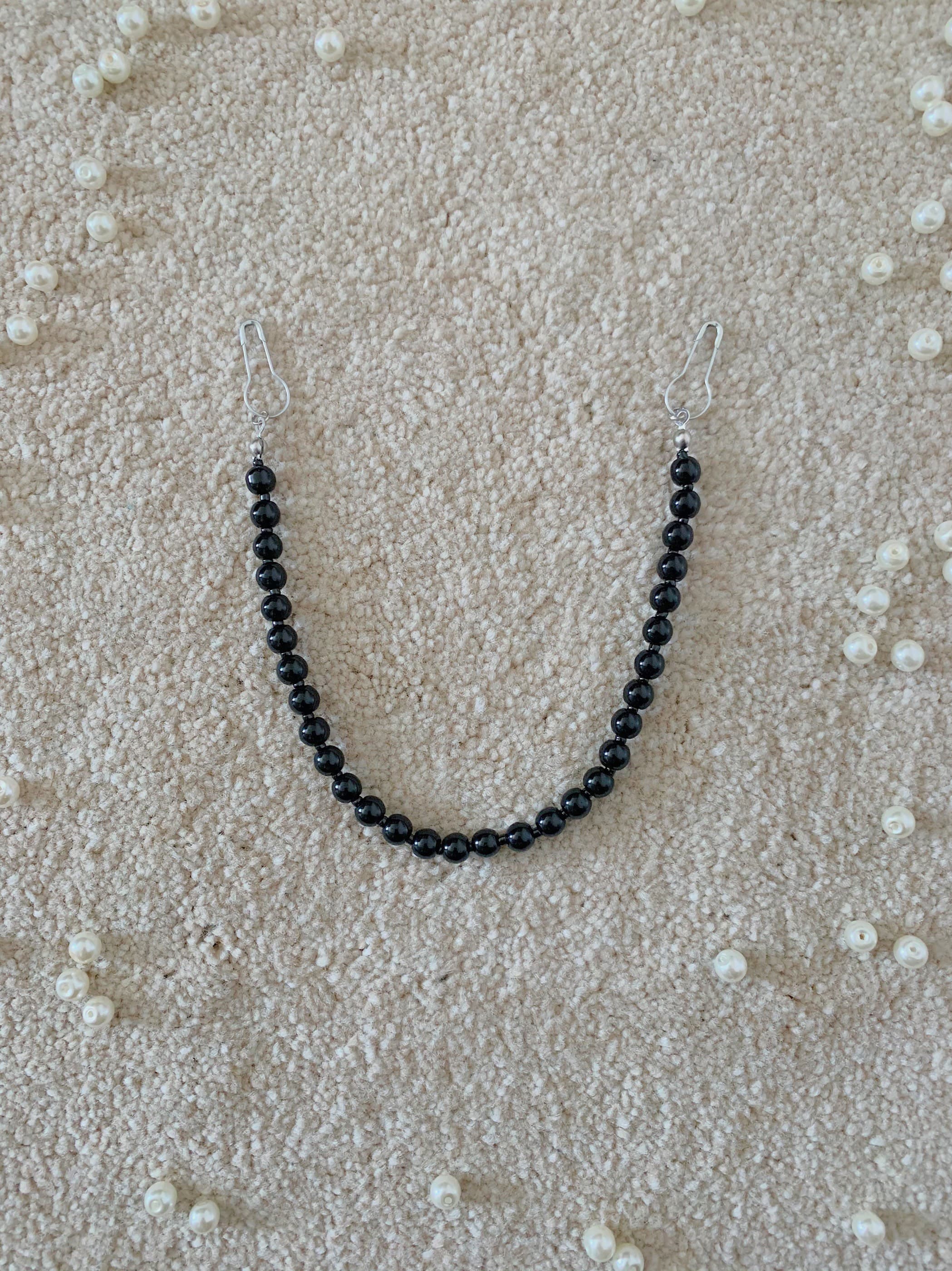 Handmade Beaded Hijab Mask Lanyard: Black Bead Ear Saver Chain
