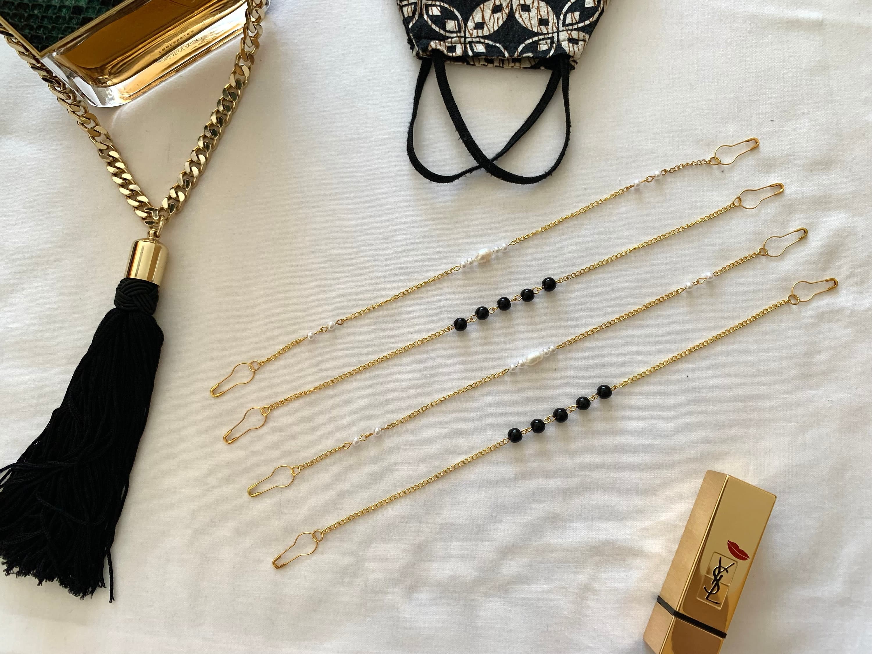 Handmade Beaded Hijab Mask Chain: Pearl & Miyuki Bead Extender