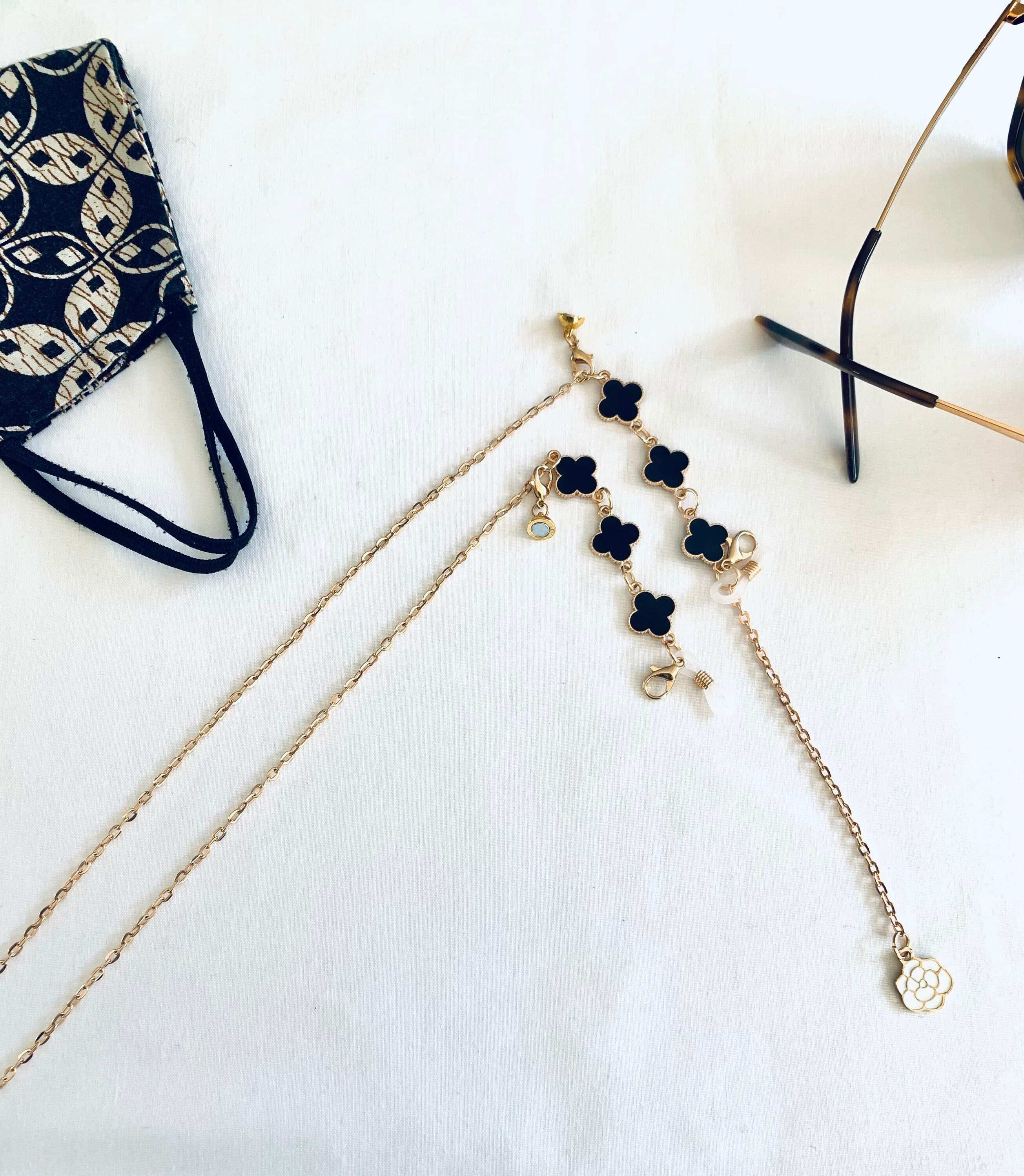 Four Leaf Clover Glasses Chain: Gold Plated Mask Lanyard - image 3