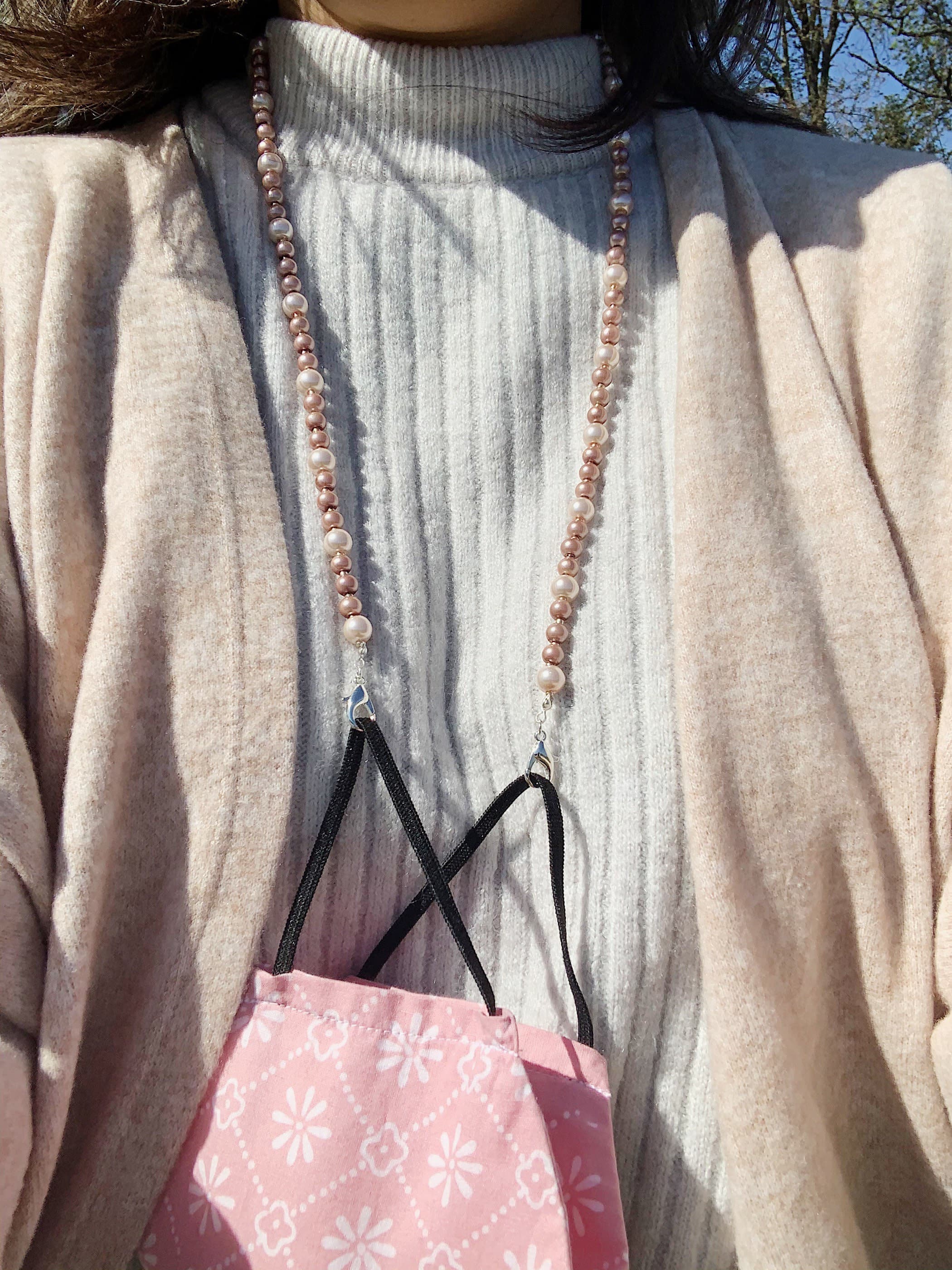 Handmade Beaded Face Mask Chain: Bronze & Rose Gold Glasses Lanyard