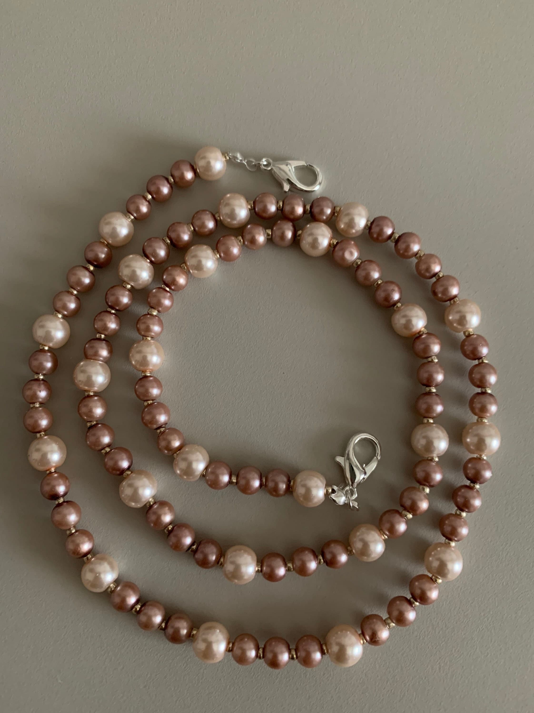 Handmade Beaded Face Mask Chain: Bronze & Rose Gold Glasses Lanyard - image 4