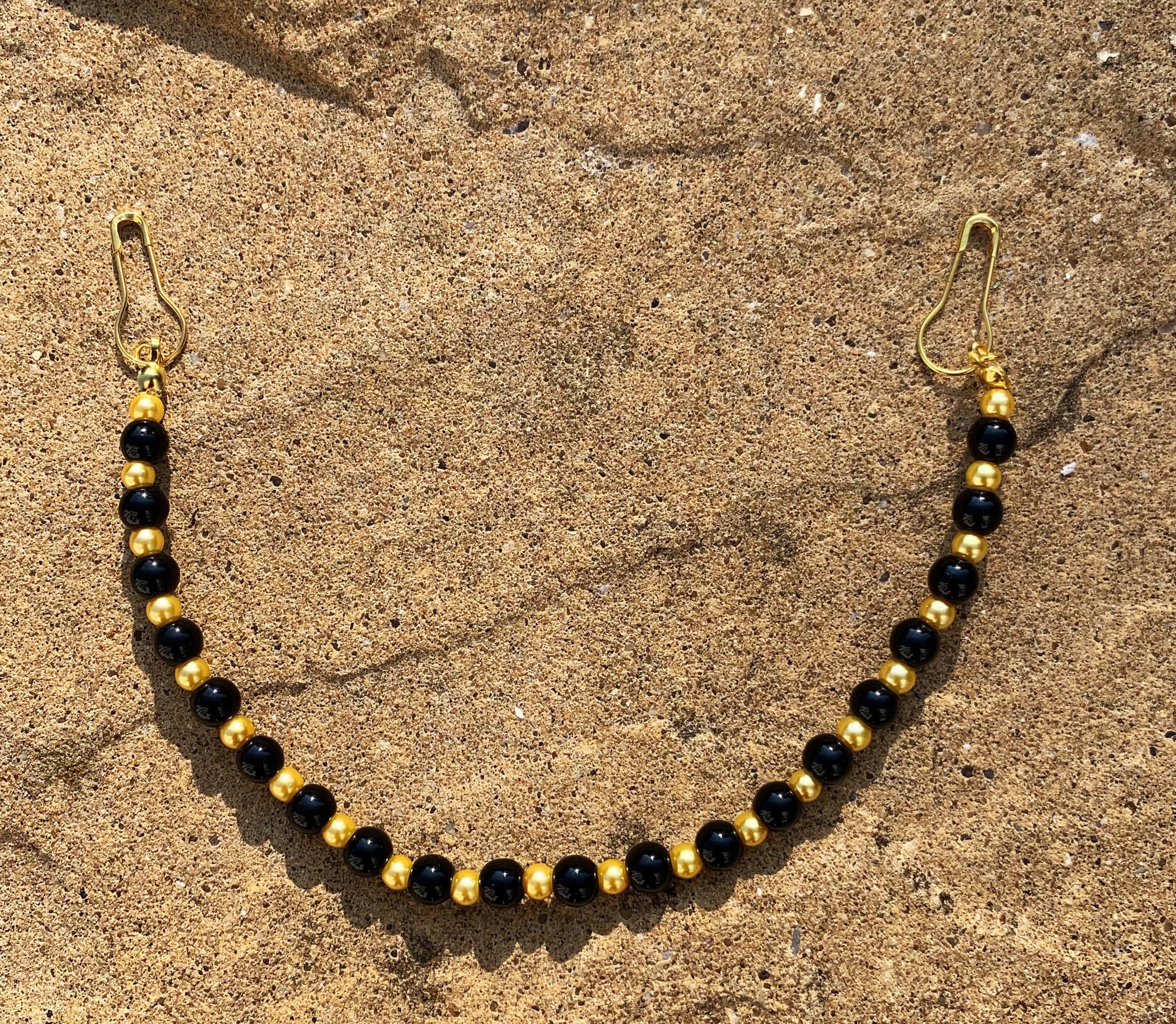 Handmade Black & Gold Beaded Hijab Mask Chain - Ear Saver