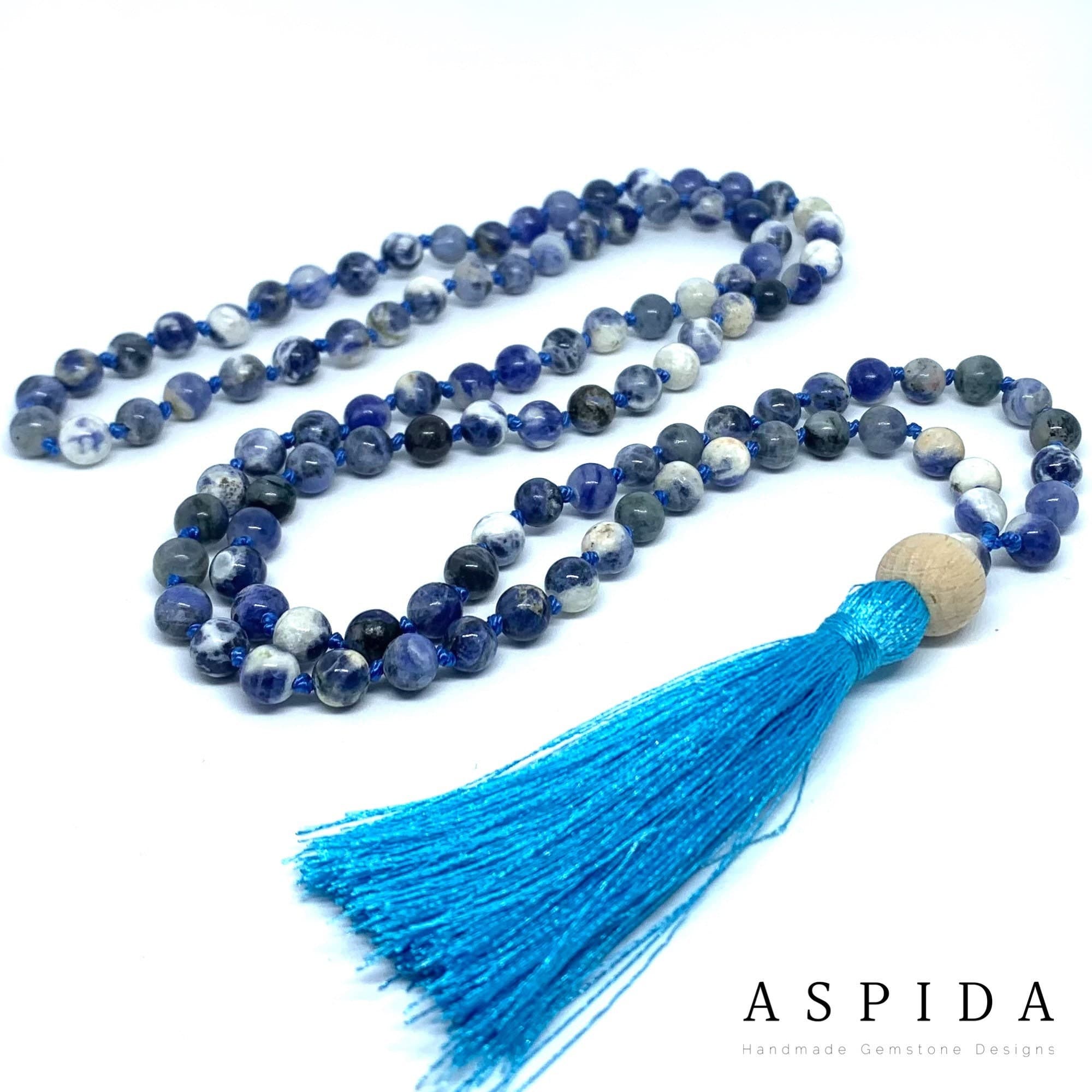 Real Sodalite Gemstone Mala Spiritual Necklace 6mm , Hand Knotted 108 Mala Bead, 108 Mala Beads, Mala Tassel Necklace, Japa Mala, Meditation