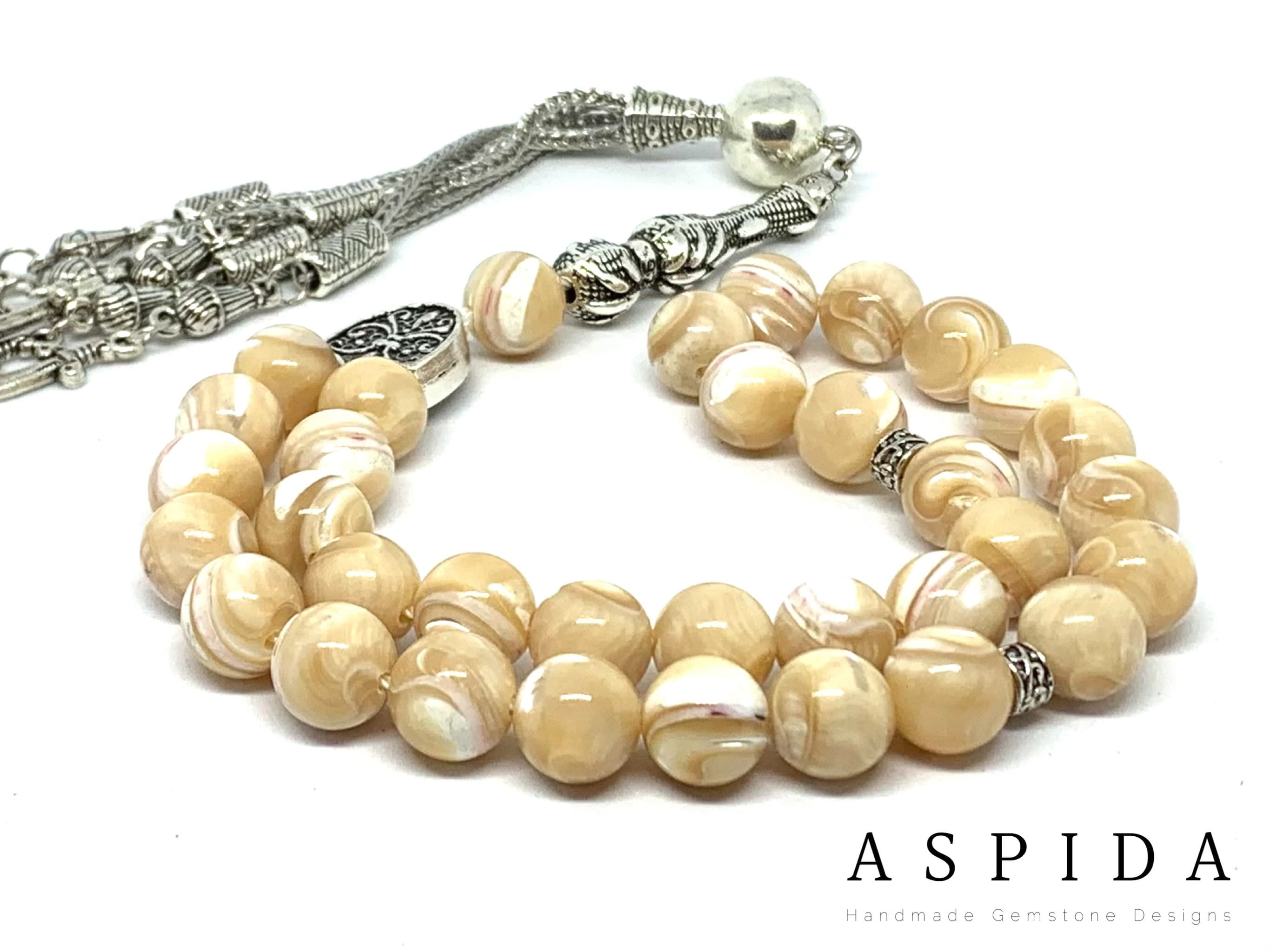 Real Mother Of Pearl Gemstone, Islamic Prayer 33 Beads, Tasbih, Tesbih, Misbaha, Tasbeeh, Sibha, Rosary, Tasbih 33, Tasbih Personalized 10mm - image 3