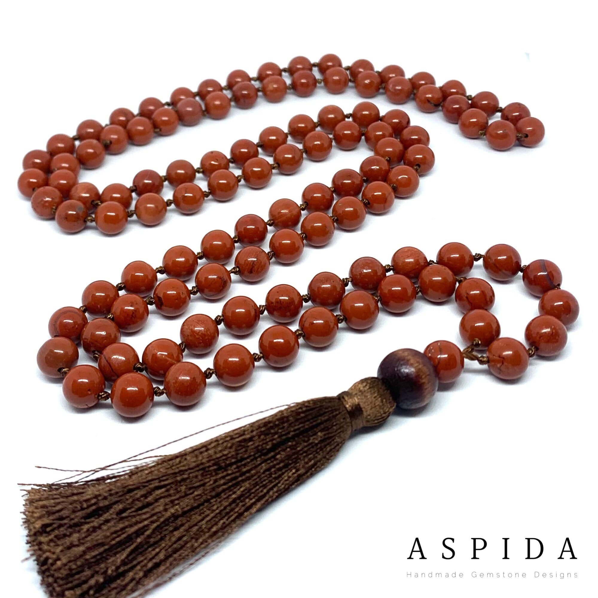 Real Jasper Gemstone Mala Spiritual Necklace, Hand Knotted 108 Mala Beads, 108 Mala Beads, Mala Tassel Necklace, Japa Mala, Meditation Mala