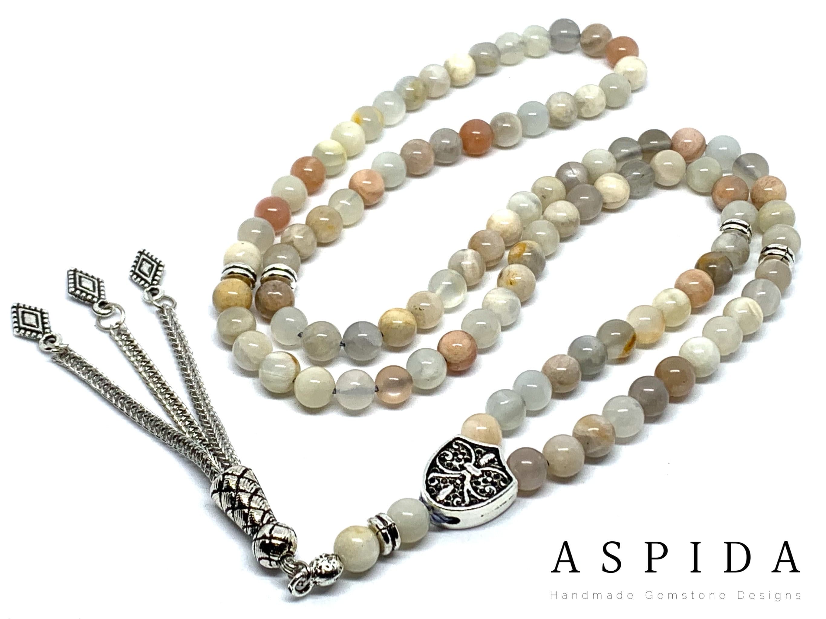 Real Moonstone Gemstone, Islamic Prayer 99 Beads, Tasbih, Tesbih, Misbaha, Tasbeeh, Sibha, Rosary, Tasbih 99, Tasbih Personalized 6mm