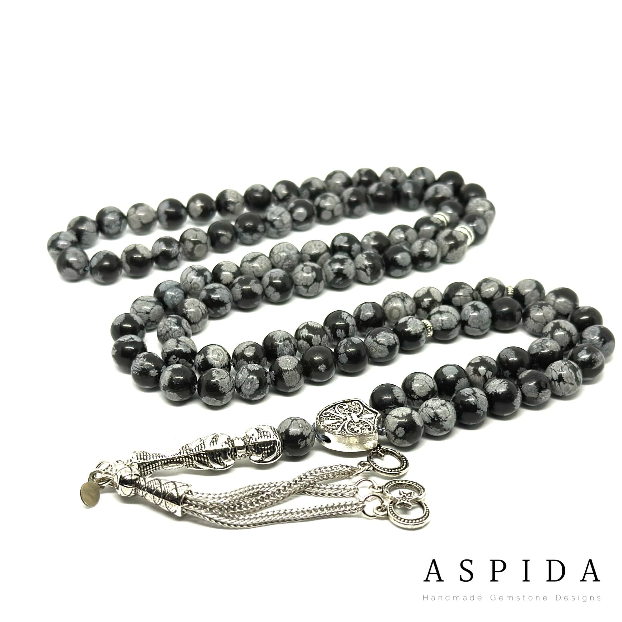 Real Snowflake Obsidian Gemstone, Islamic Prayer 99 Beads, Tasbih, Tesbih, Misbaha, Tasbeeh, Sibha, Rosary, Tasbih 99, Personalized 99 8mm
