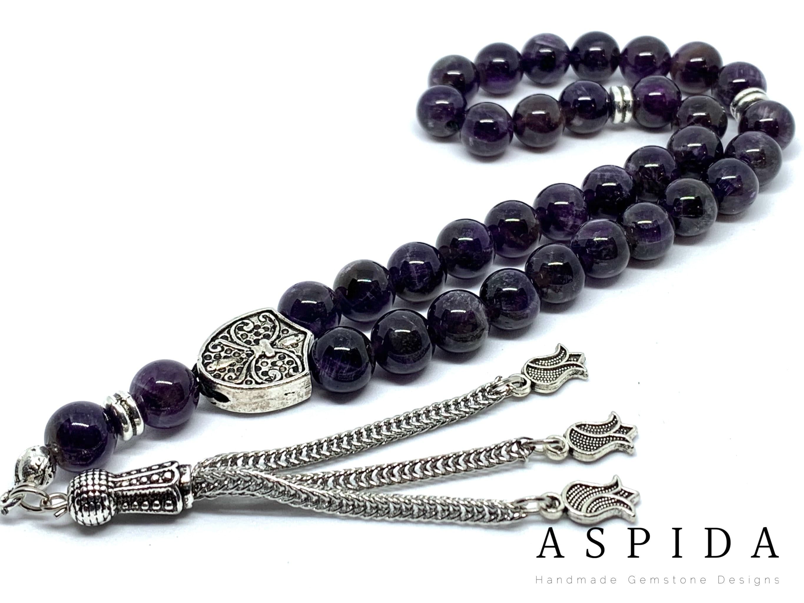 Real Amethyst Gemstone, Islamic Prayer 33 Beads, Tasbih, Tesbih, Misbaha, Tasbeeh, Sibha, Rosary, Tasbih 33, Tasbih Personalized, Premium