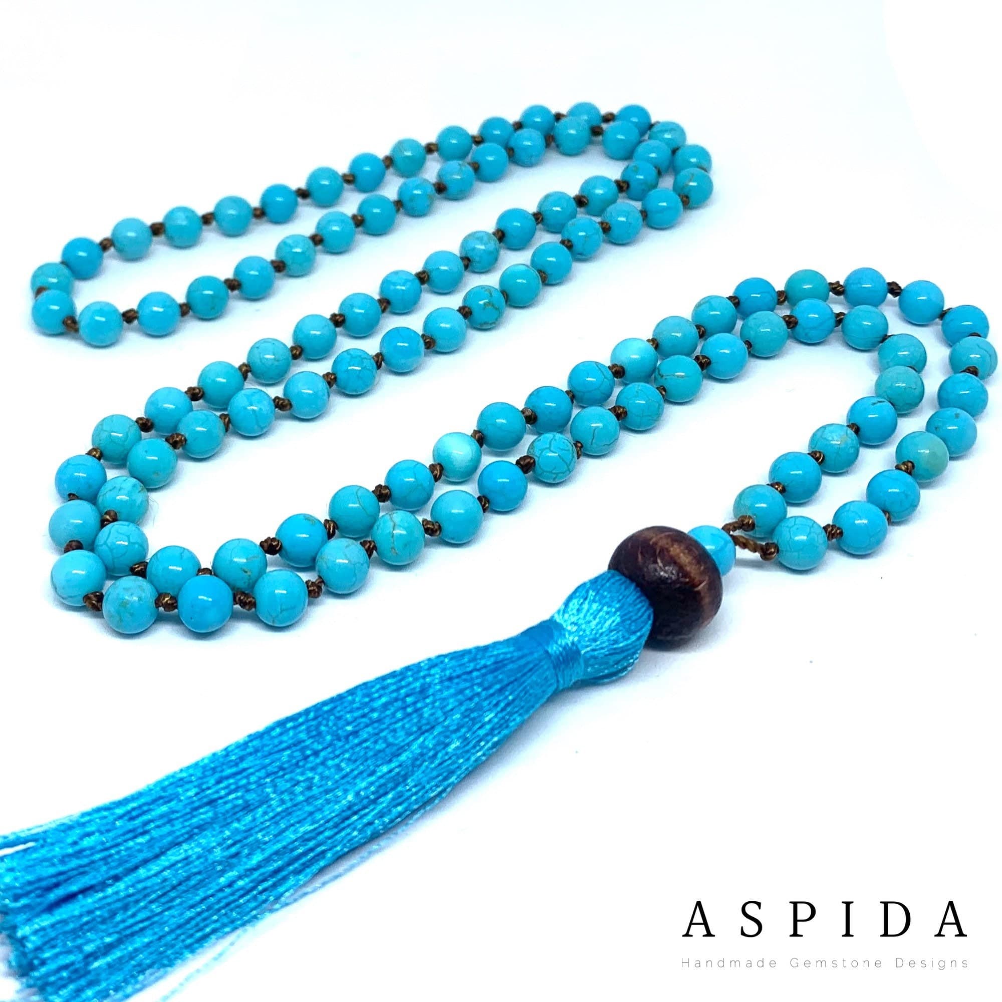 Real Turquoise Gemstone Mala Spiritual Necklace 6mm , Hand Knotted 108 Mala Beads, 108 Mala Bead, Mala Tassel Necklace, JapaMala, Meditation