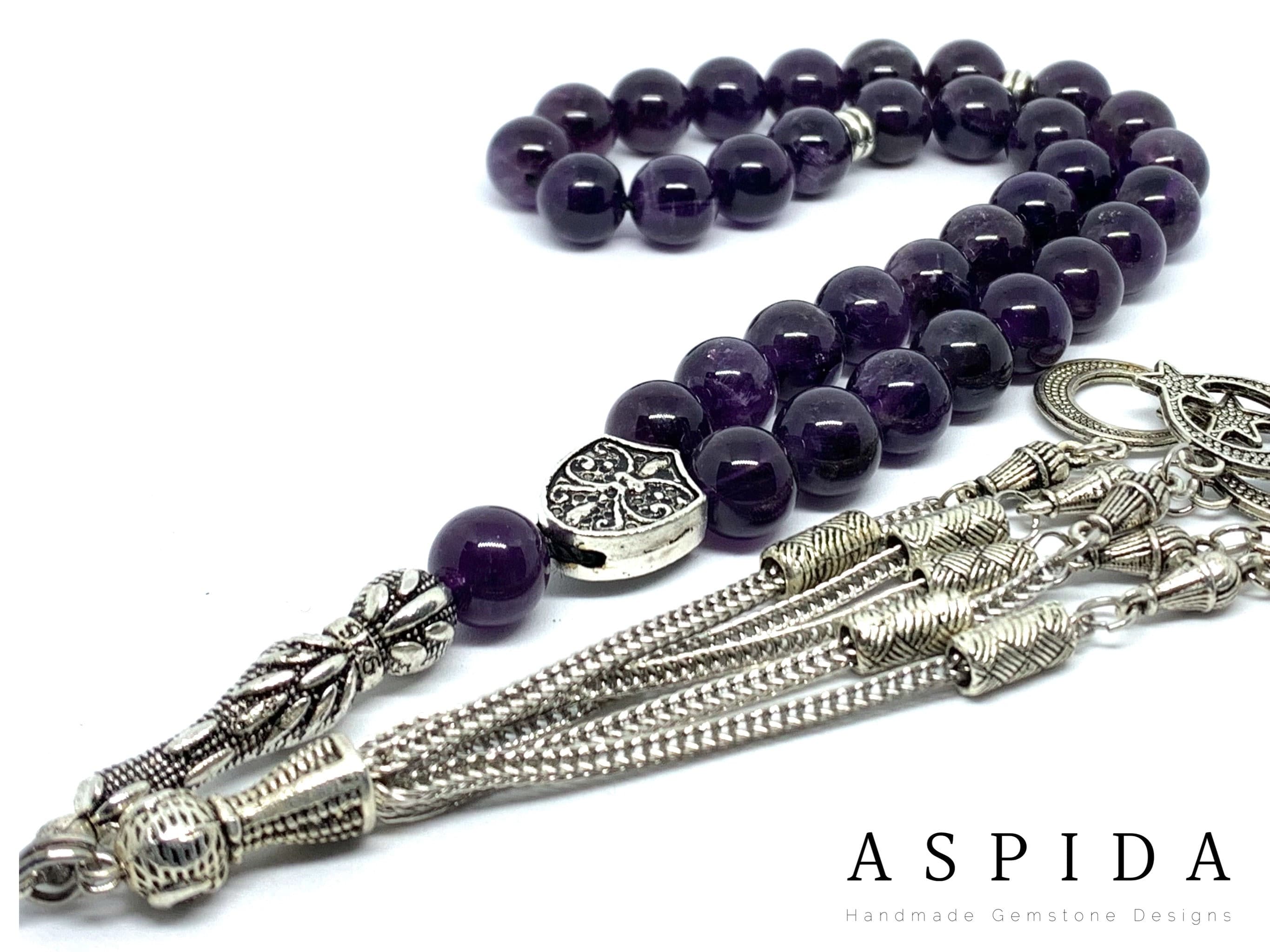 Real Amethyst Gemstone, Islamic Prayer 33 Beads, Tasbih, Tesbih, Misbaha, Tasbeeh, Sibha, Tasbih 33, Tasbih Personalized 10mm, Big Size