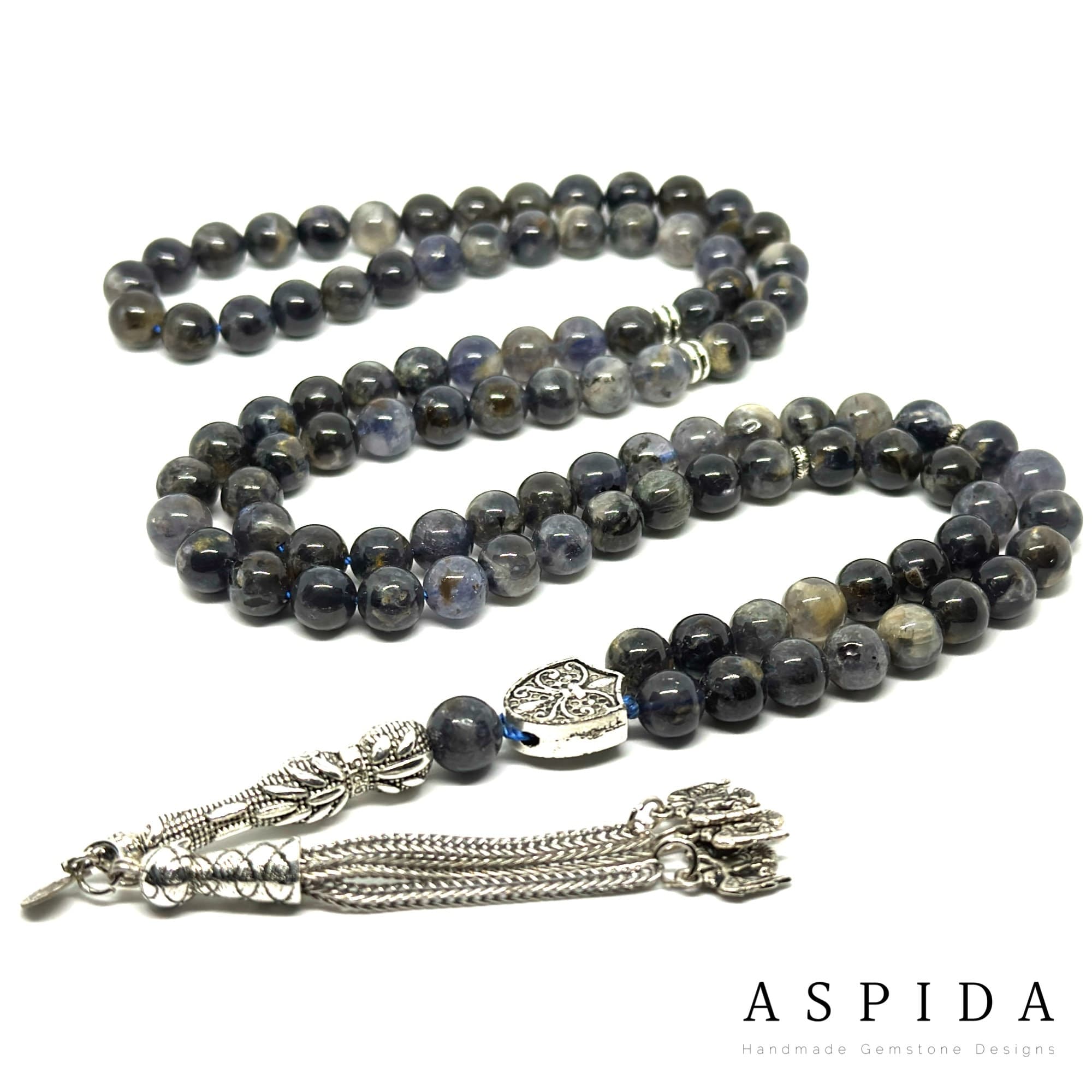 Real Iolite Gemstone, Islamic Prayer 99 Beads, Tasbih, Tesbih, Misbaha, Tasbeeh, Sibha, Rosary, Tasbih 99, Tasbih Personalized 8 mm, Premium