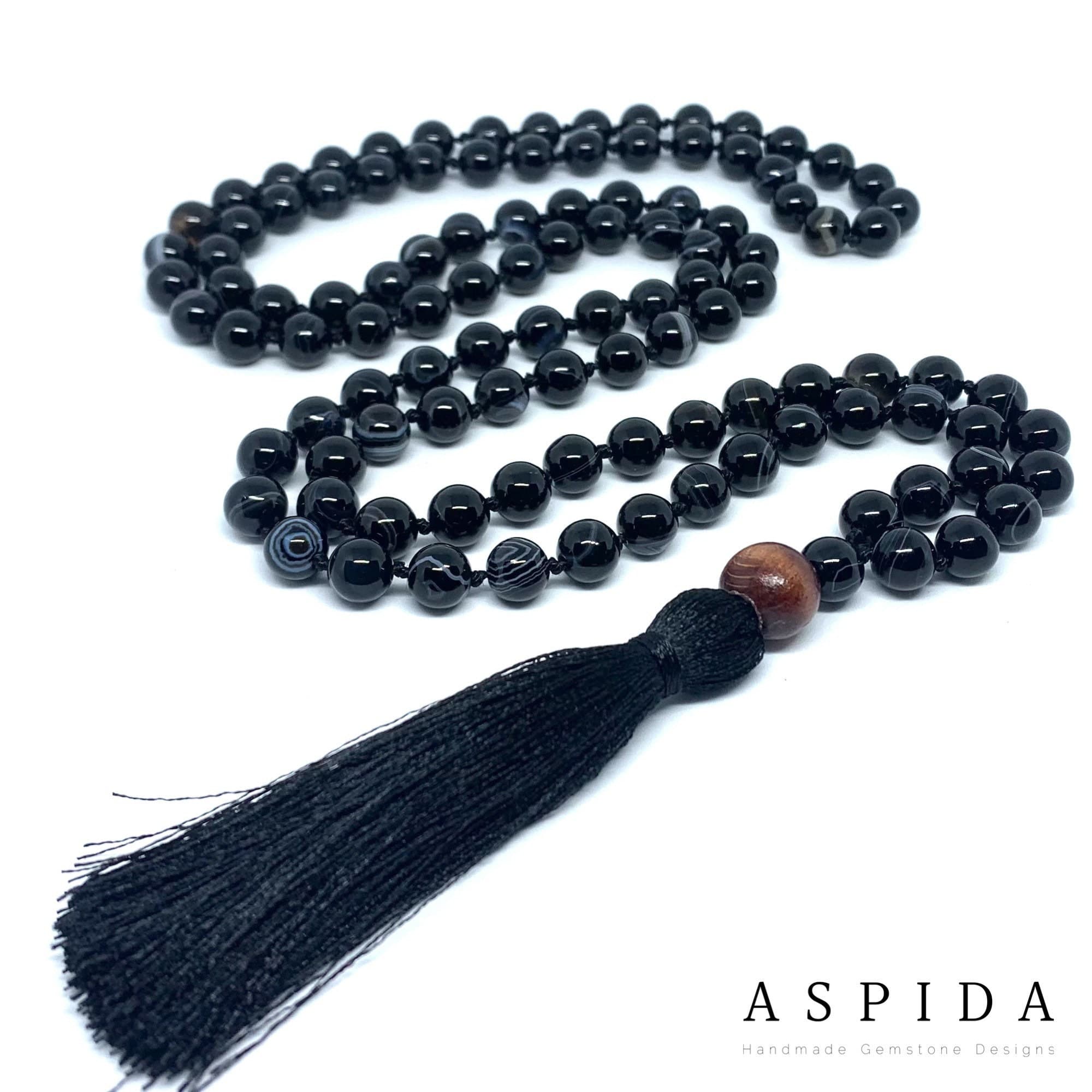 Real Agate Gemstone Mala Spiritual Necklace, Hand Knotted 108 Mala Beads, 108 Mala Beads, Mala Tassel Necklace, Japa Mala, Meditation Mala