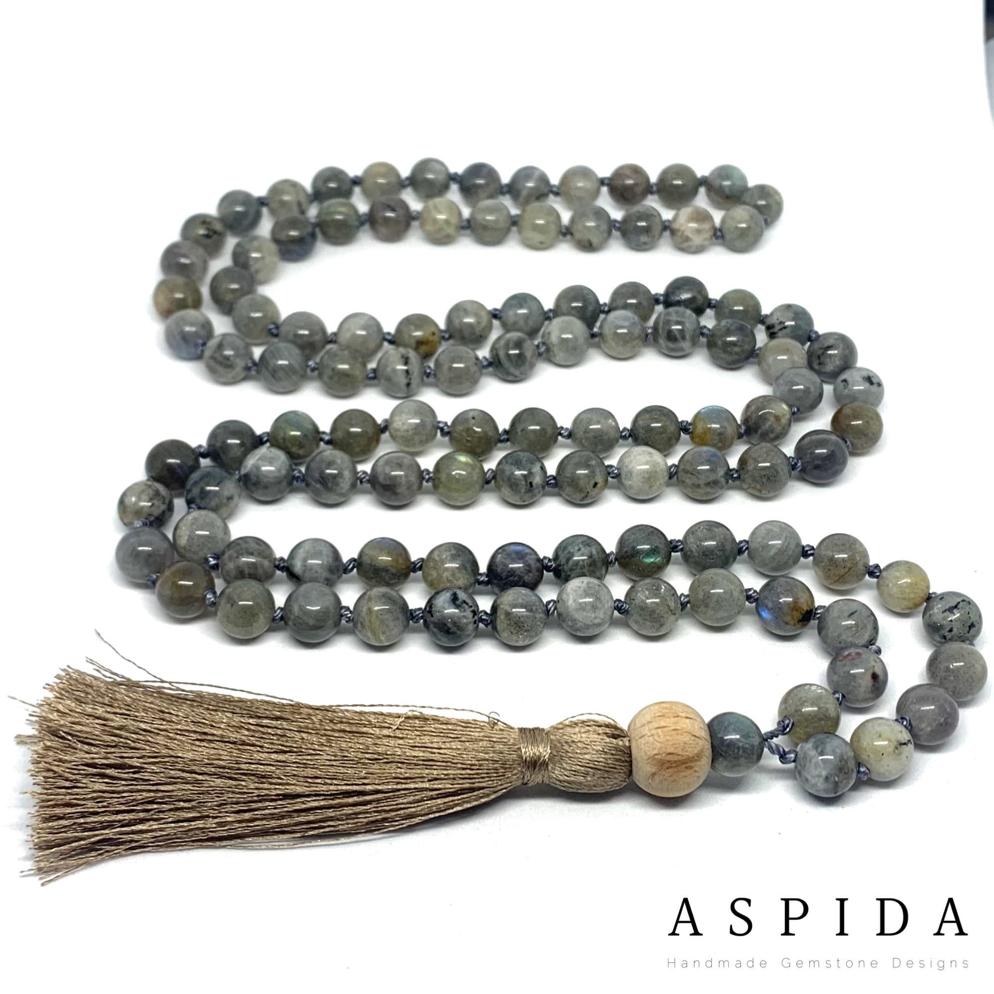 Real Labradorite Gemstone Mala Spiritual Necklace, Hand Knotted 108 Mala Beads, 108 Mala Bead, Mala Necklace, JapaMala, Meditation Mala - image 3