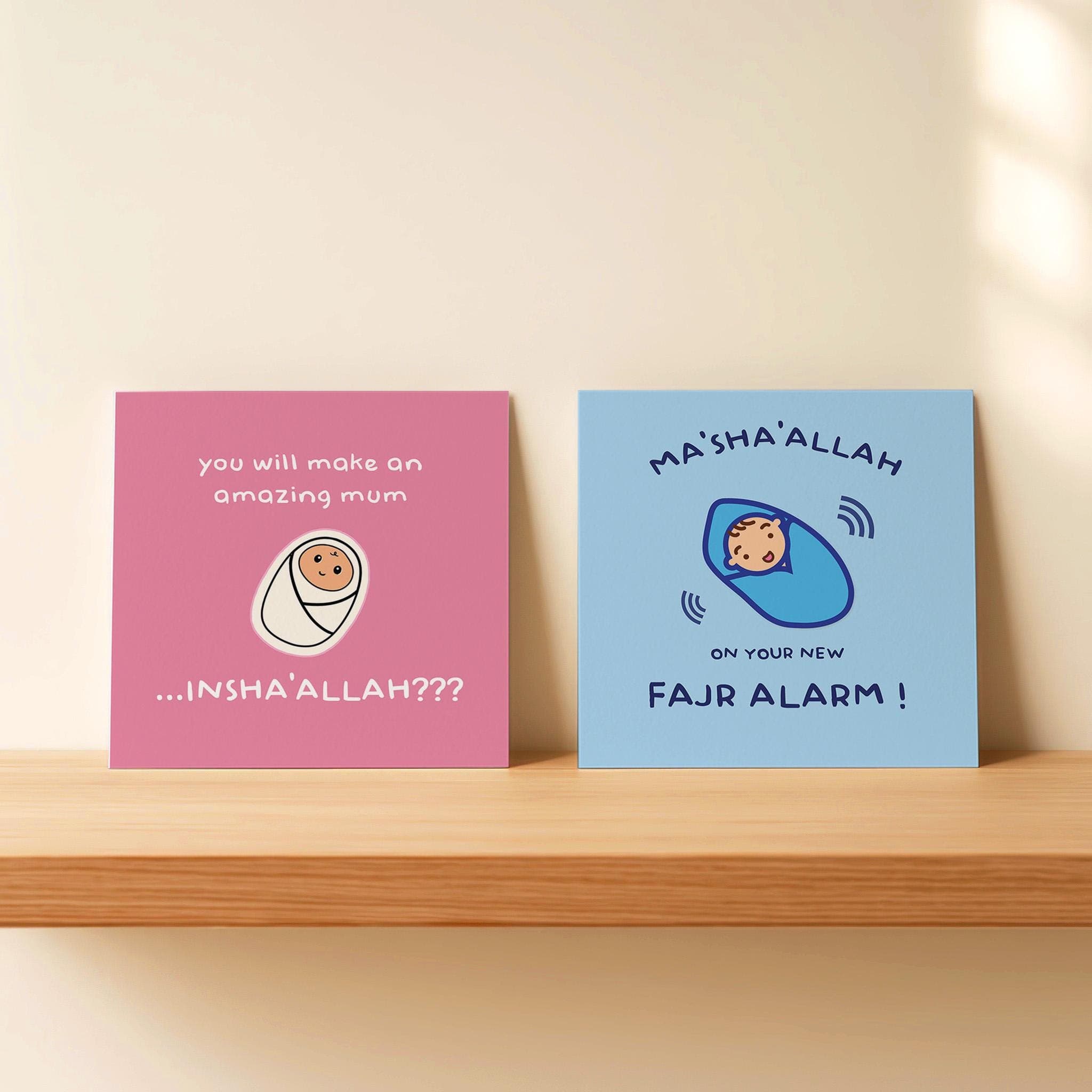 Islamic Newborn Baby Cards | Colorful Modern Square Announcement Cards (Set of 3) - image 3